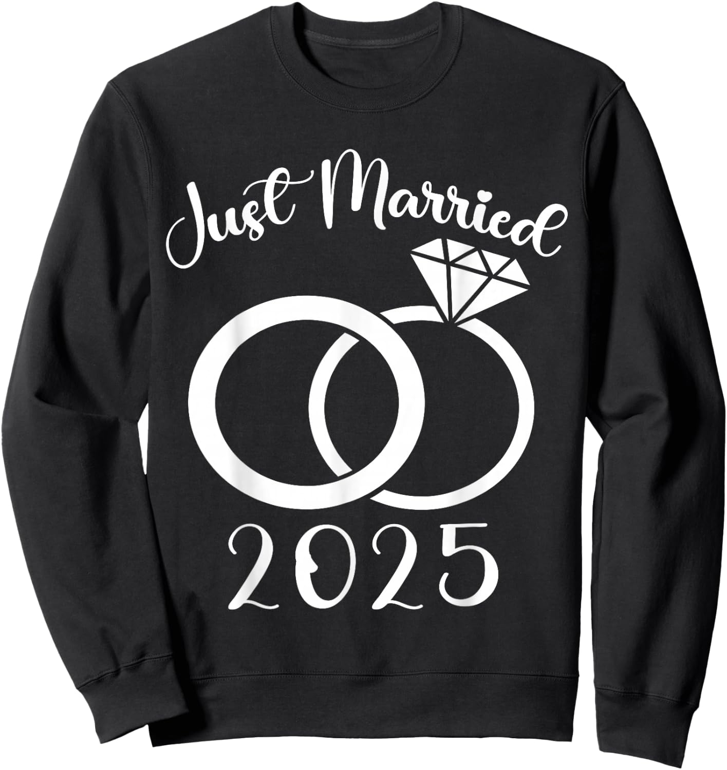 Just Married 2025 Wedding Rings Matching Couple Newlyweds Sweatshirt - Sweatshirt | Black