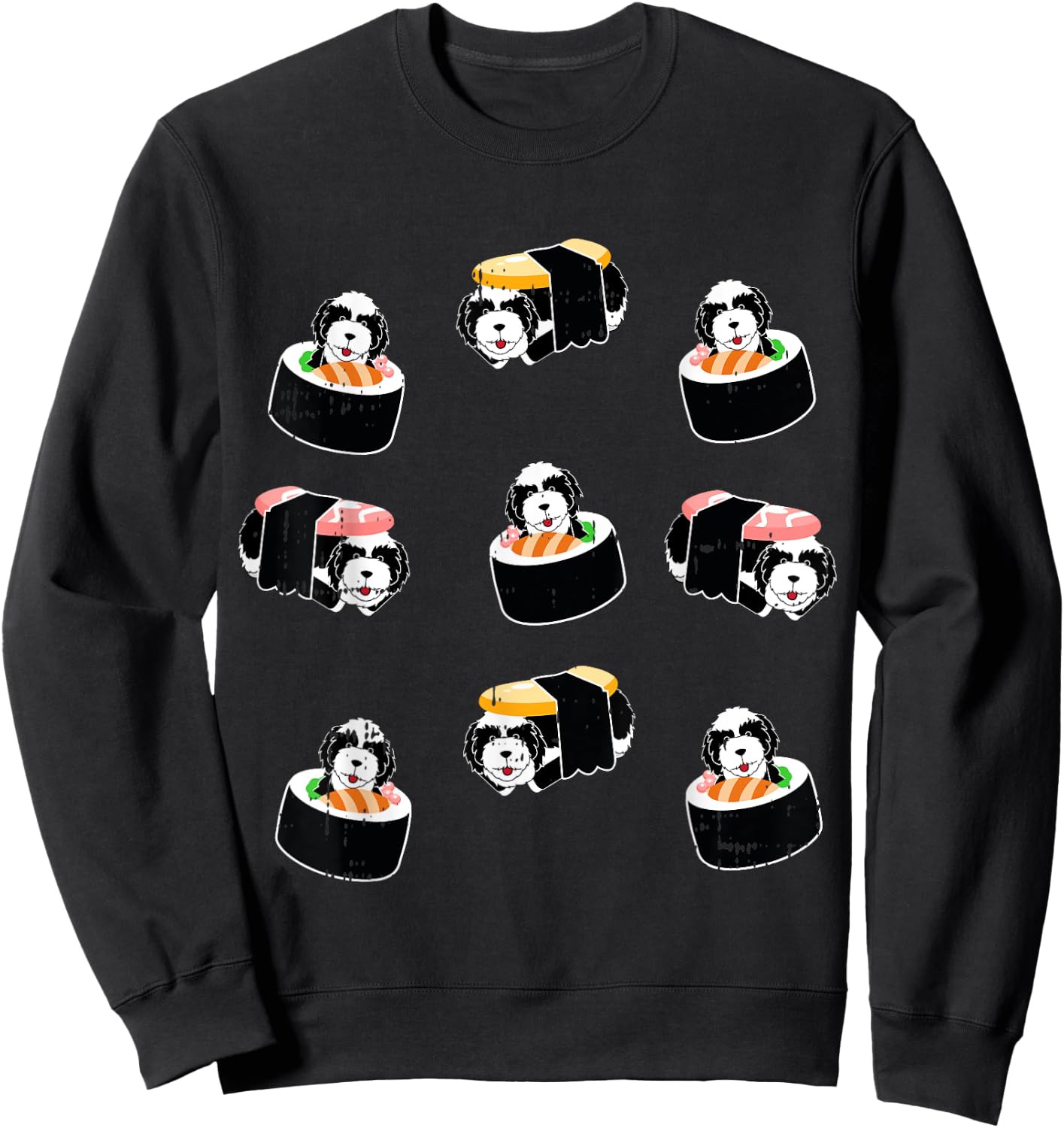 Sheepadoodle Sushi Puppy Cute Japanese Food Dog Lover Gift Sweatshirt - Sweatshirt | Black