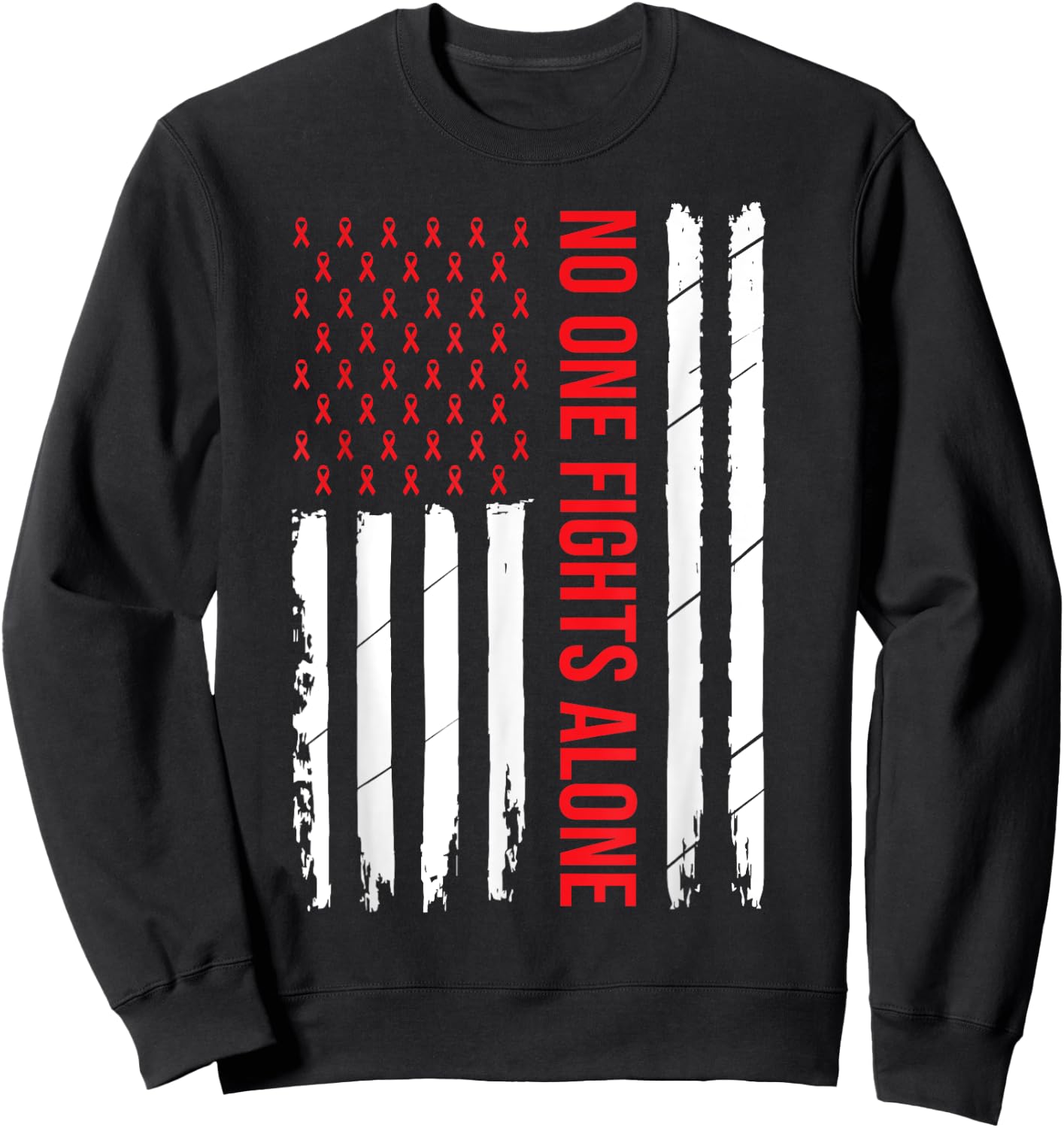 HIV Awareness Red Ribbon Men Women AIDS Fight USA Flag Sweatshirt - Sweatshirt | Black