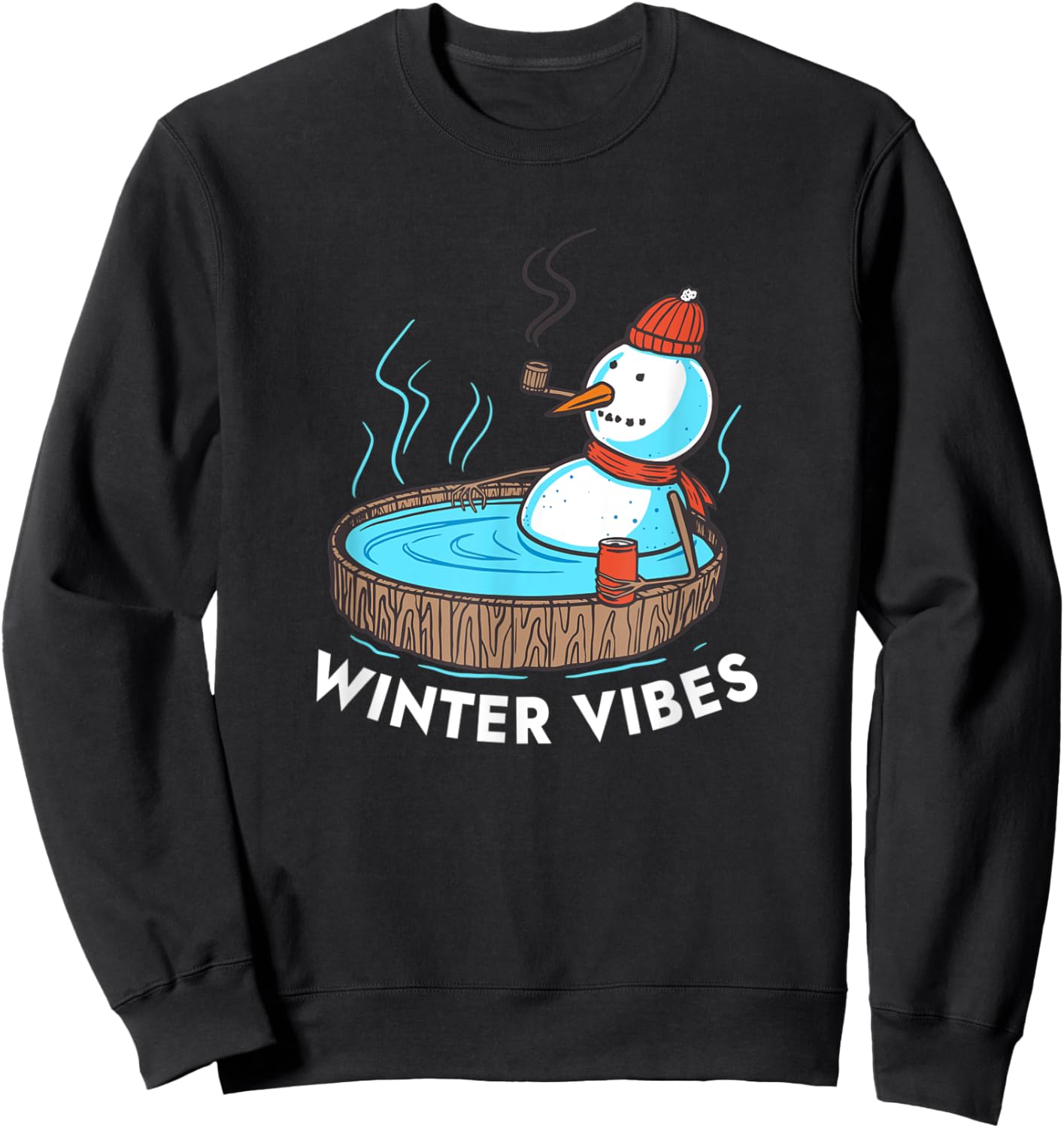 Winter Vibes - Beer Drinking Snowman in Hot Tub Sweatshirt - Sweatshirt | Black