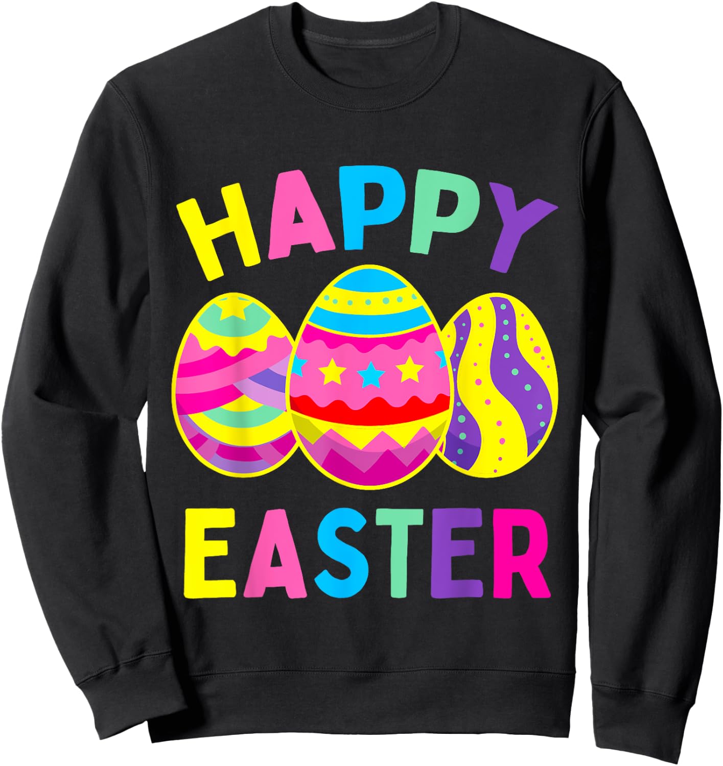 Happy Easter Day, Cute Colorful Egg Hunting Women Boys Girls Sweatshirt - Sweatshirt | Black