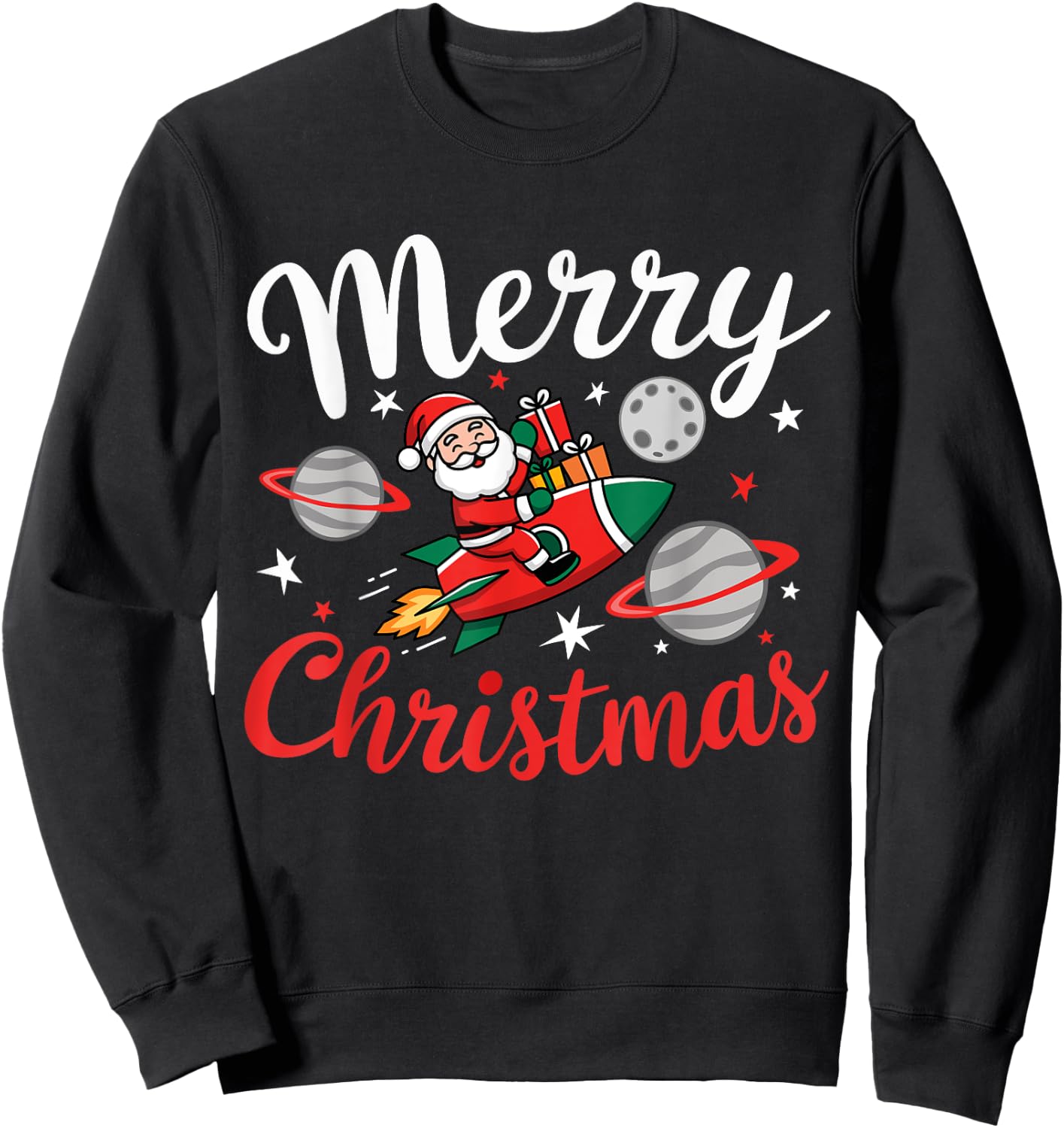 Christmas Space Rocket Pajama Santa Astronaut Rocket Xmas Sweatshirt - Sweatshirt | Black