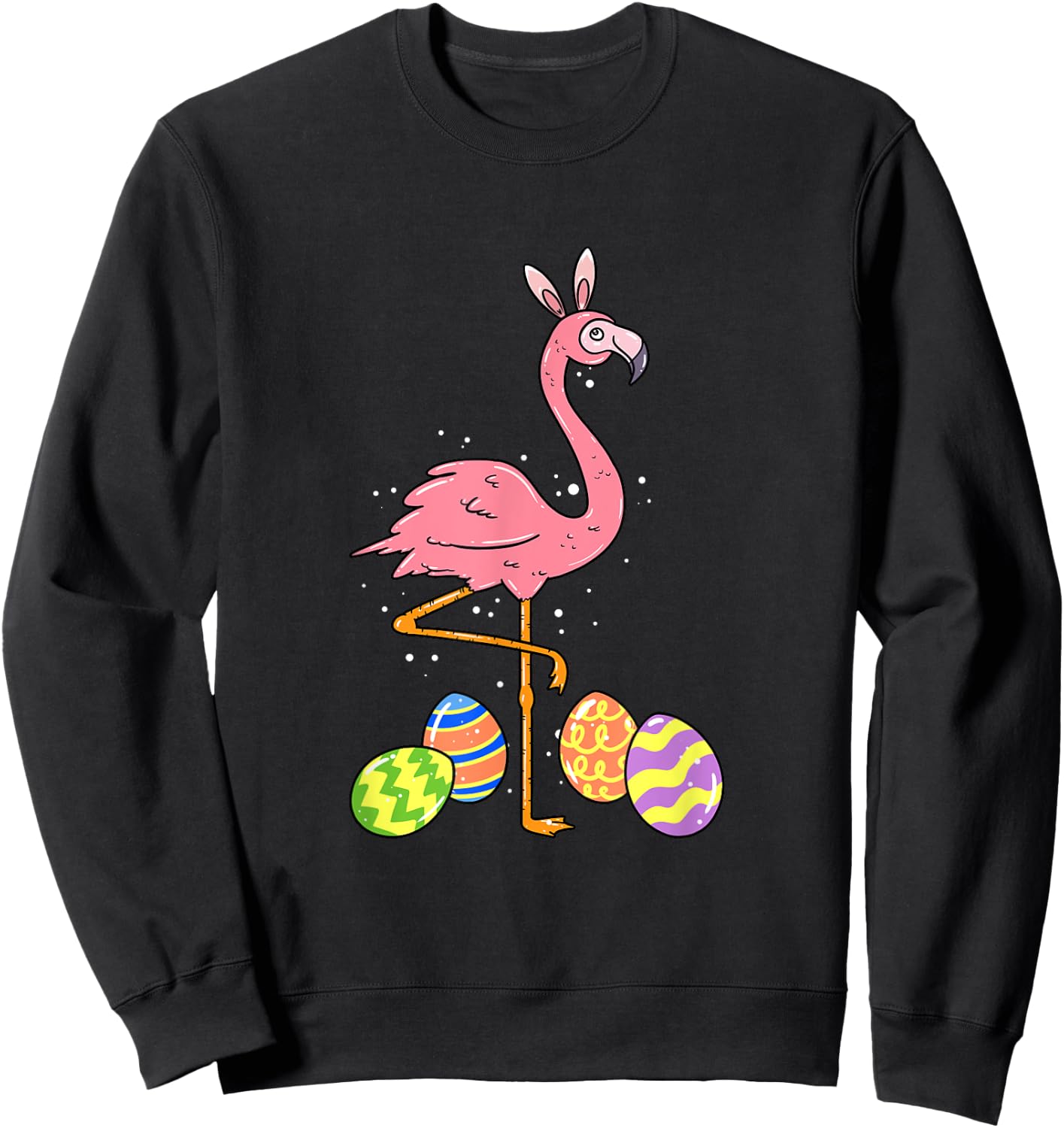 Easter Flamingo Easter Bunny Egg Basket Funny Easter Sweatshirt - Sweatshirt | Black