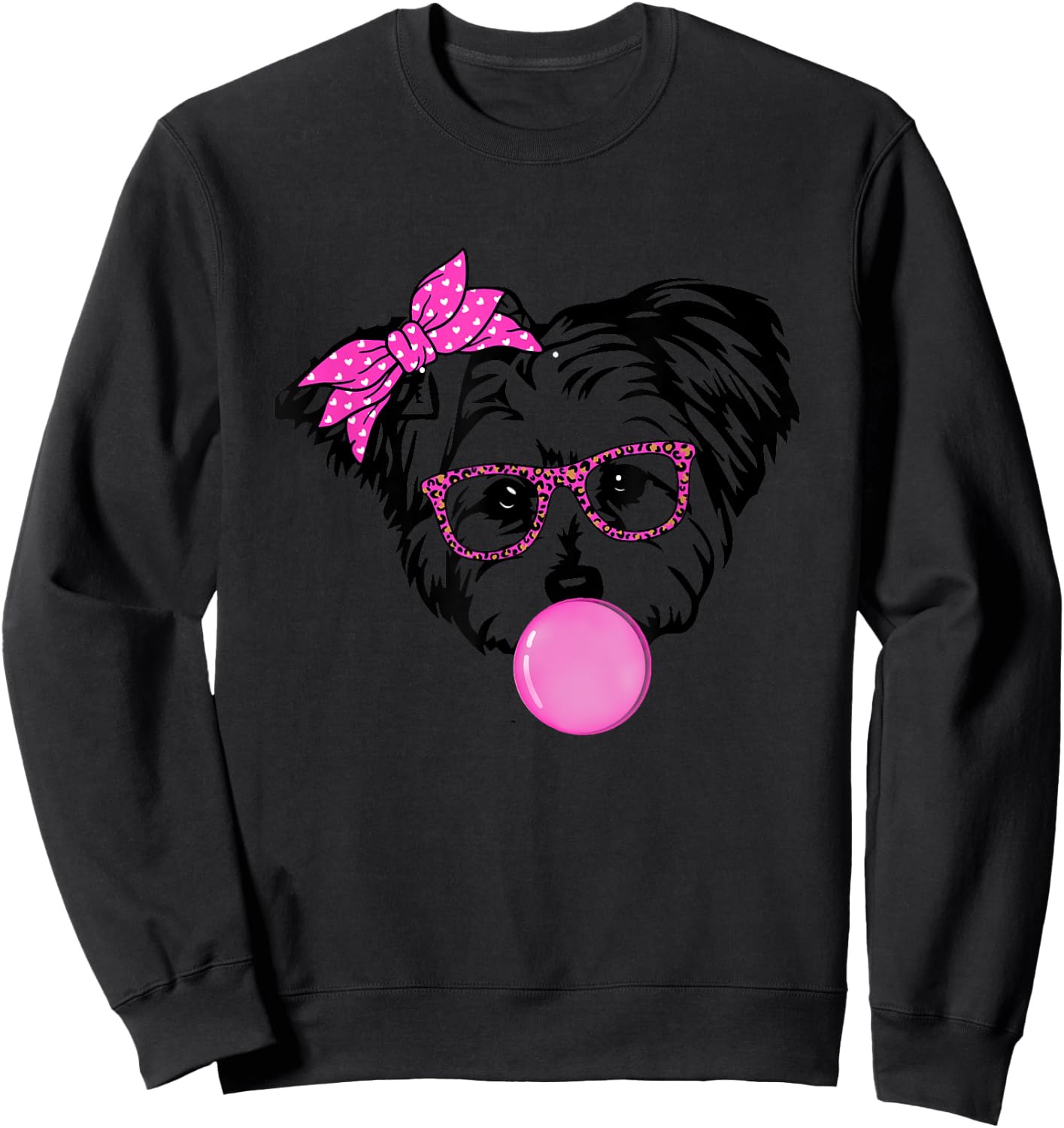 Morkie dog Mom with bubble gum bandana glasses Sweatshirt - Sweatshirt | Black