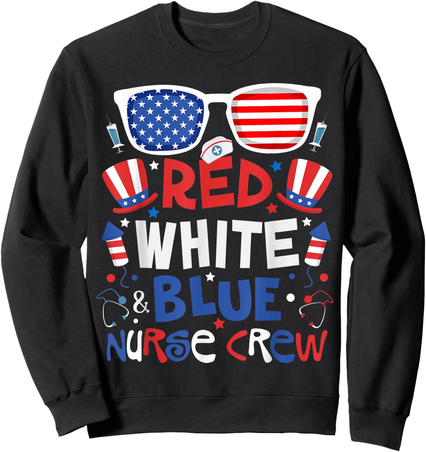 4th Of July Nurse Crew Scrub Tops Patriotic Nurses Matching Kids Men Sweatshirt - Sweatshirt | Black