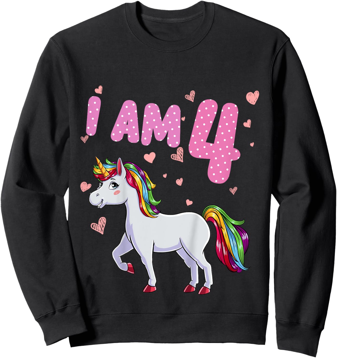 Unicorn Girl 4th Birthday 4 Years Old Girls Unicorn Birthday Sweatshirt - Sweatshirt | Black