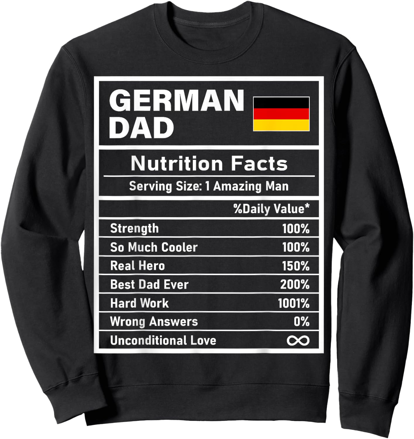 German Dad Nutrition Facts Father's Day National Heritage Sweatshirt - Sweatshirt | Black
