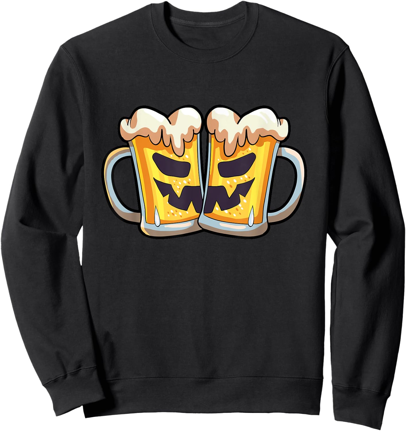 Funny Halloween Shirt Men Beer Lover Scary Pumpkin Face Sweatshirt - Sweatshirt | Black