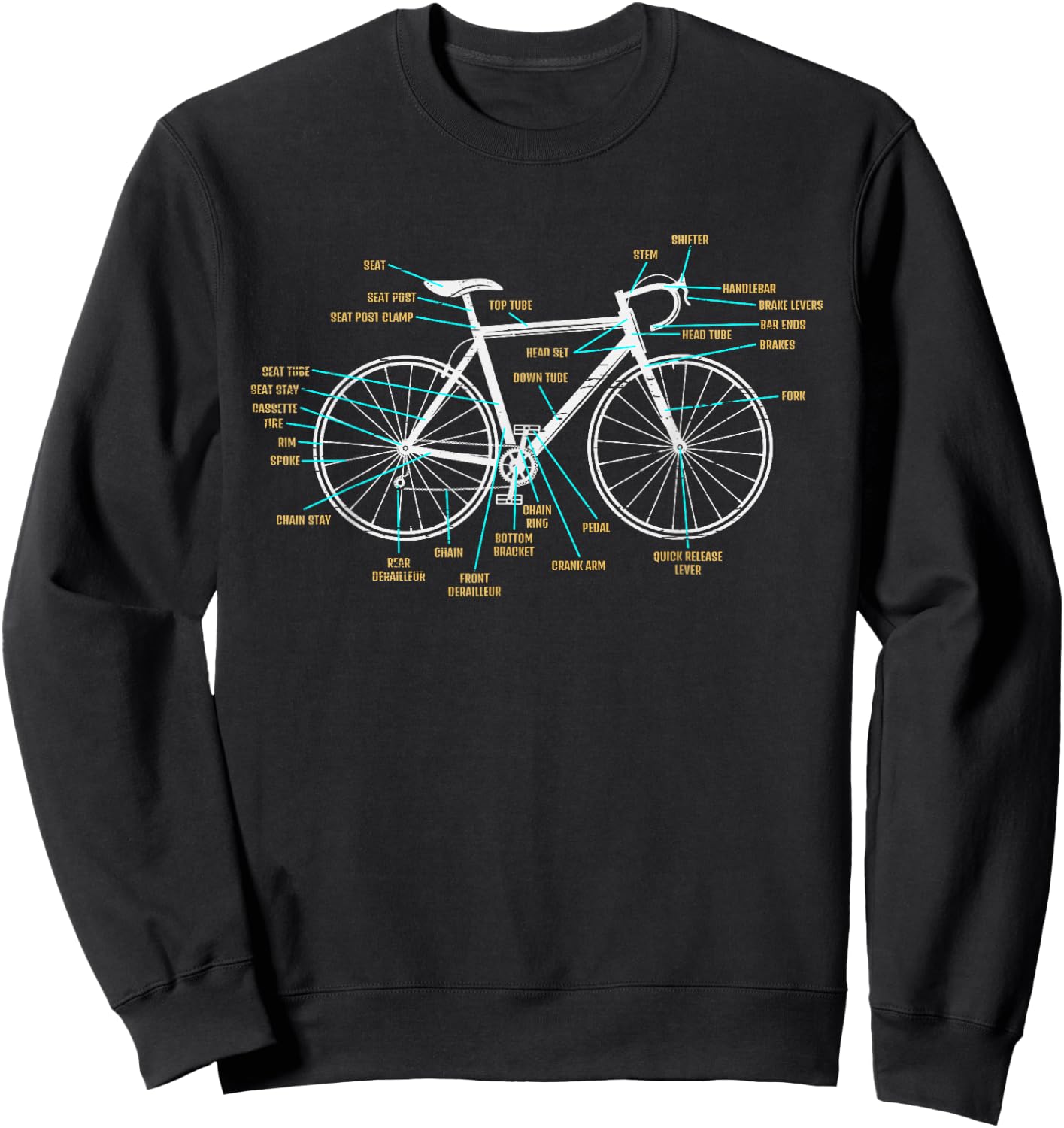 Bicycle Anatomy Road Bike Cycling Sweatshirt - Sweatshirt | Black