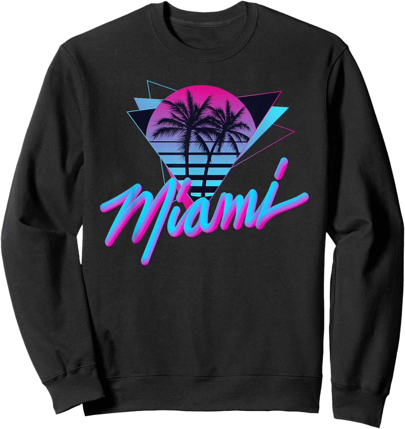 Miami - Palm Trees - Vaperwave Synthwave 80s Style Retro Sweatshirt - Sweatshirt | Black