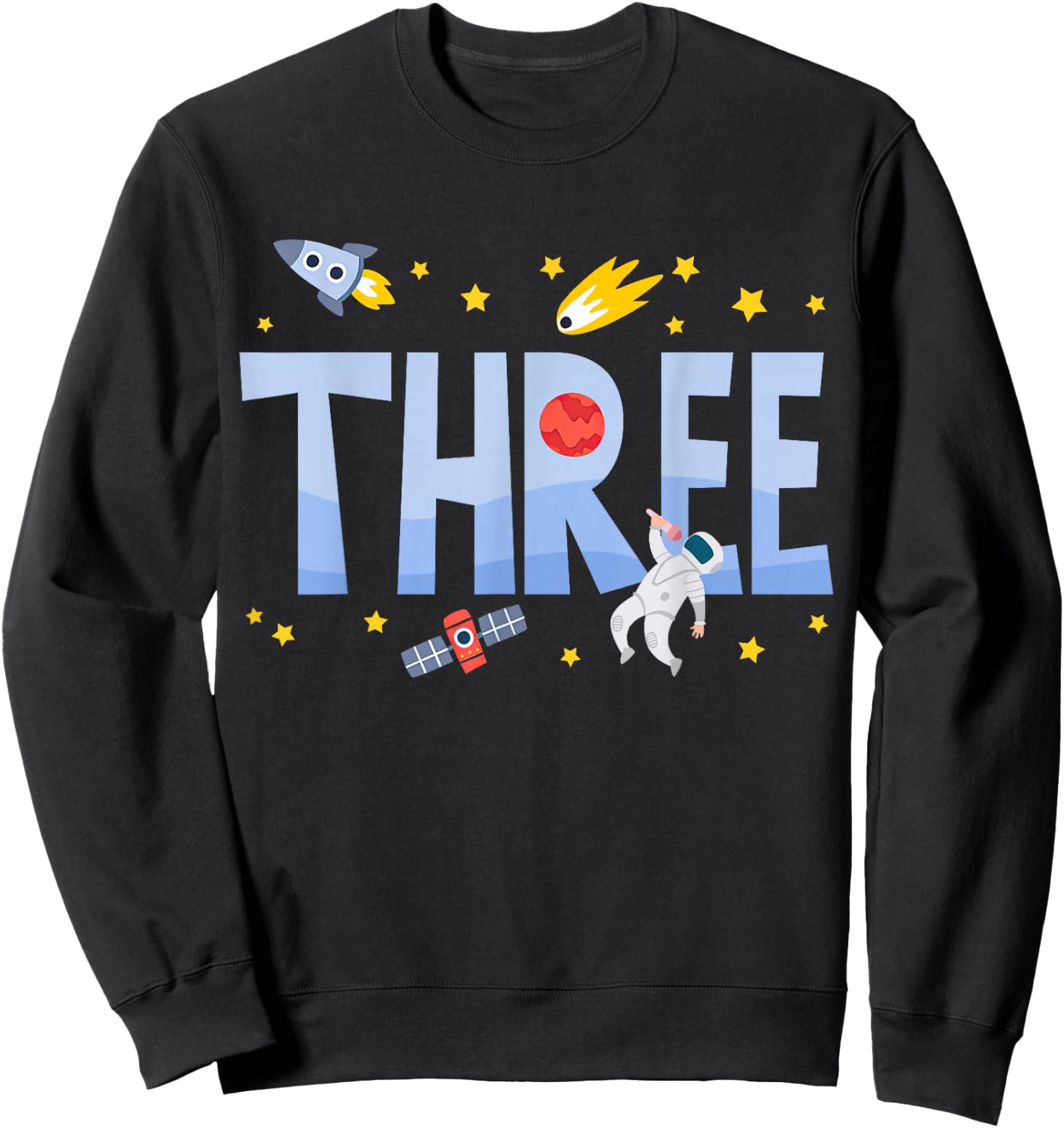 Three Birthday Boys Kids Astronaut 3rd Bday Party 3 Year Old Sweatshirt - Sweatshirt | Black