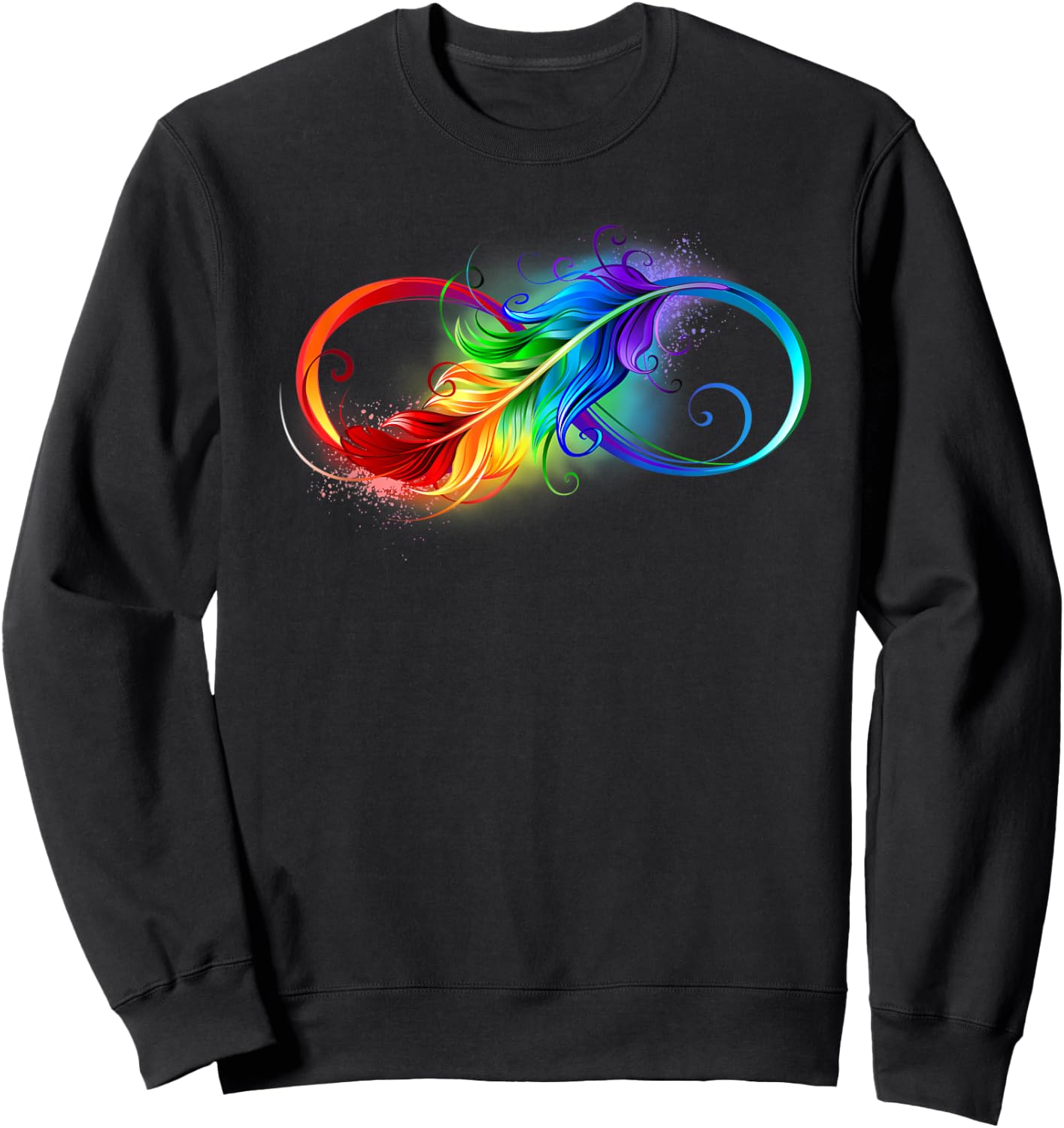 Rainbow Colorful Feather Infinity Symbol Sign Sweatshirt - Sweatshirt | Black