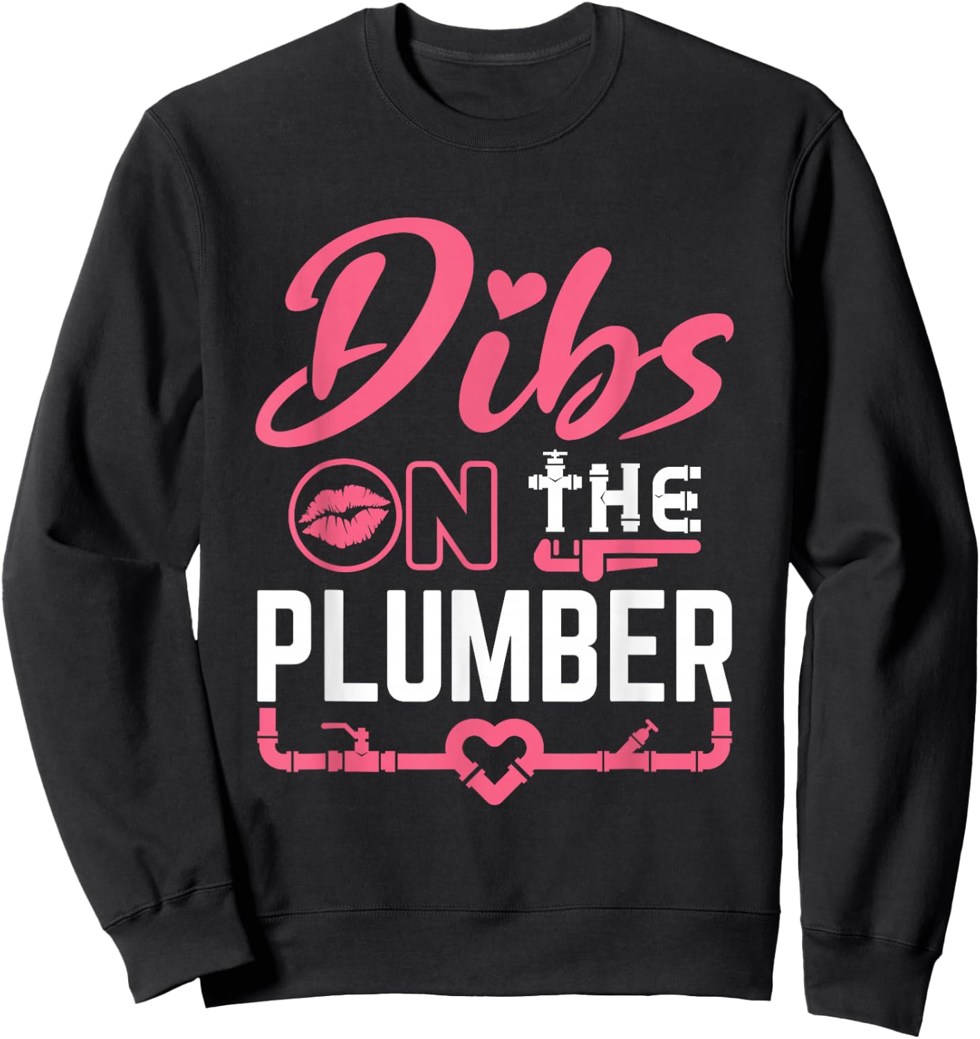 Plumbers Wife Gifts and Apparel Dibs on the Plumber Wife Girlfriend Fiance Cute Plumbing - Women's Black Modern Letter Print Short Sleeve - Small Sweatshirt - Sweatshirt | Black