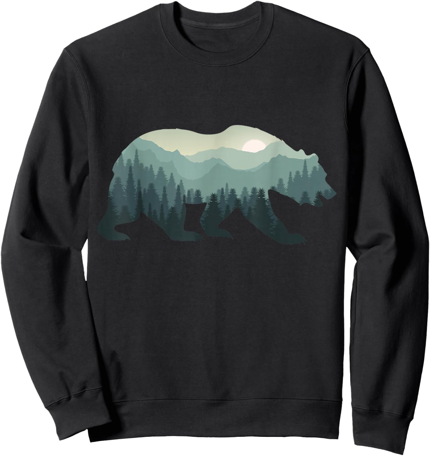Misty Forest Bear Silhouette Wildlife Nature Lover Sweatshirt - Sweatshirt | Black