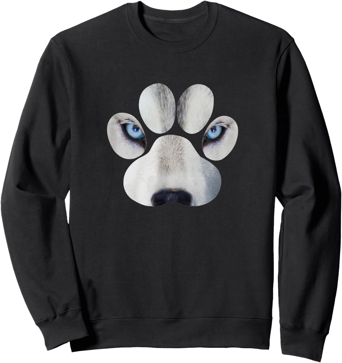Siberian Husky Eyes Awesome Cute Huskies Paw Face Sweatshirt - Sweatshirt | Black
