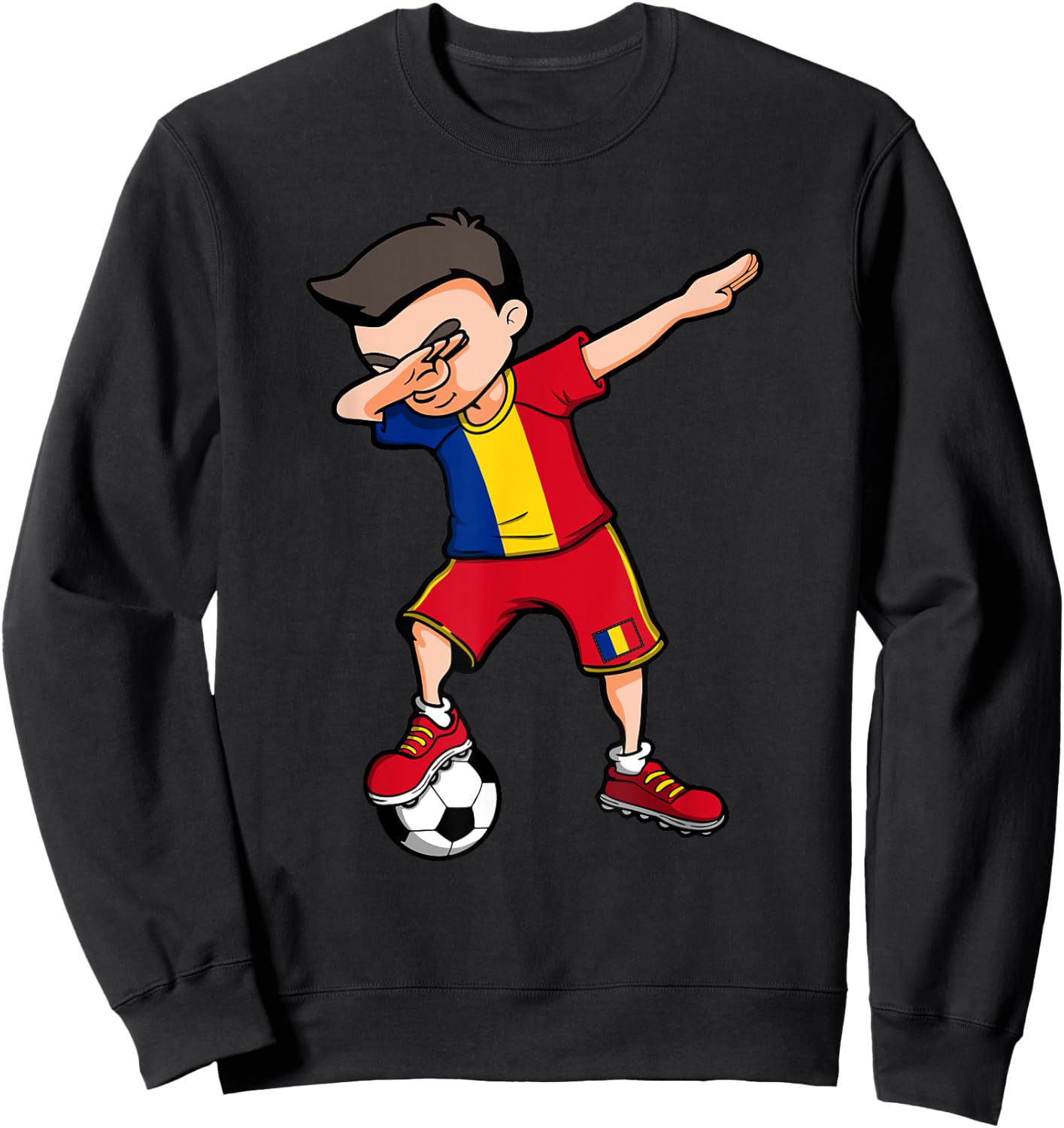 Dabbing Soccer Boy Romania Football Fan Jersey Romanian Flag Sweatshirt - Sweatshirt | Black