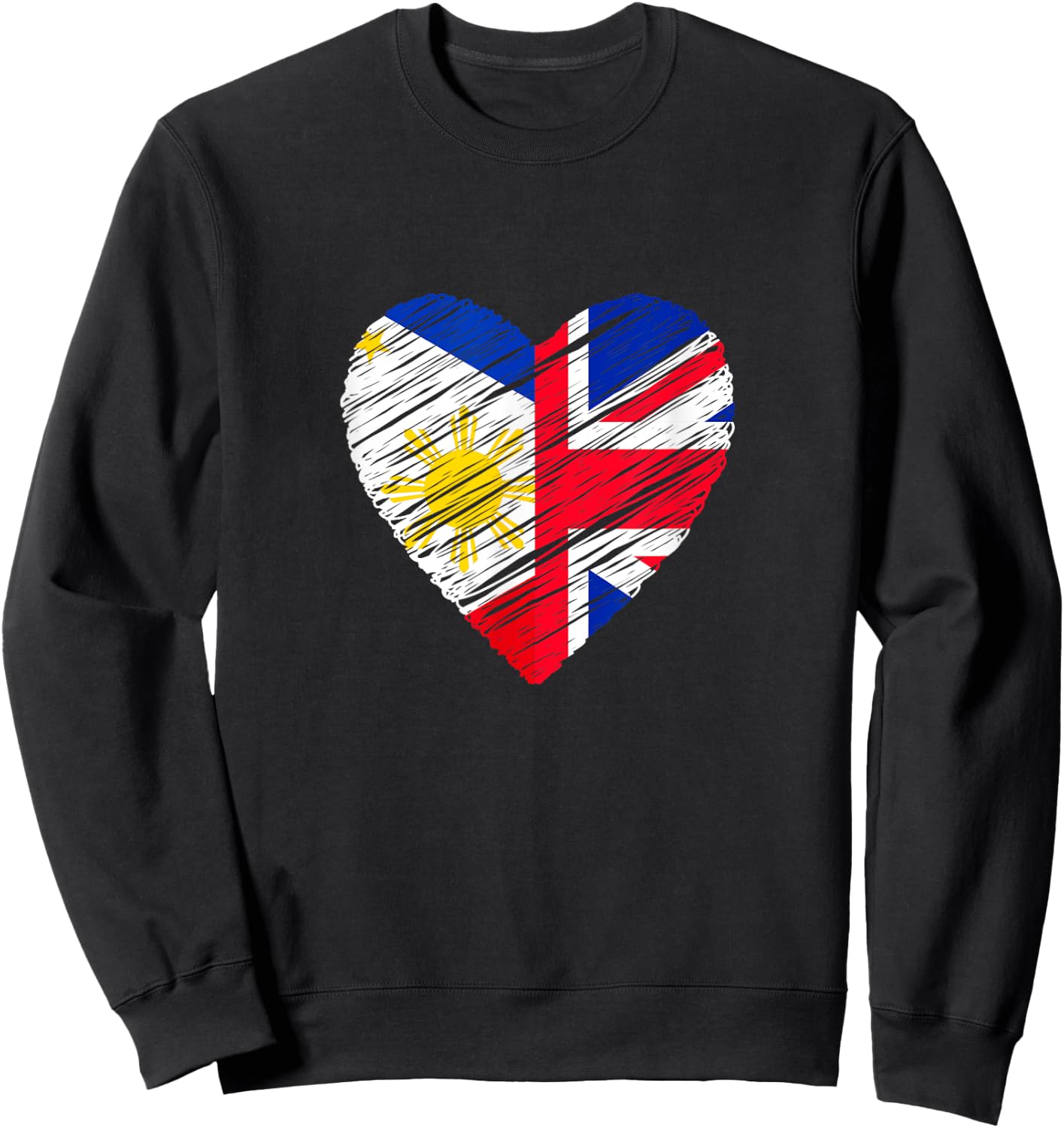 Philippines Great Britain Heart UK Flag Filipino Flag Heart Sweatshirt - Sweatshirt | Black