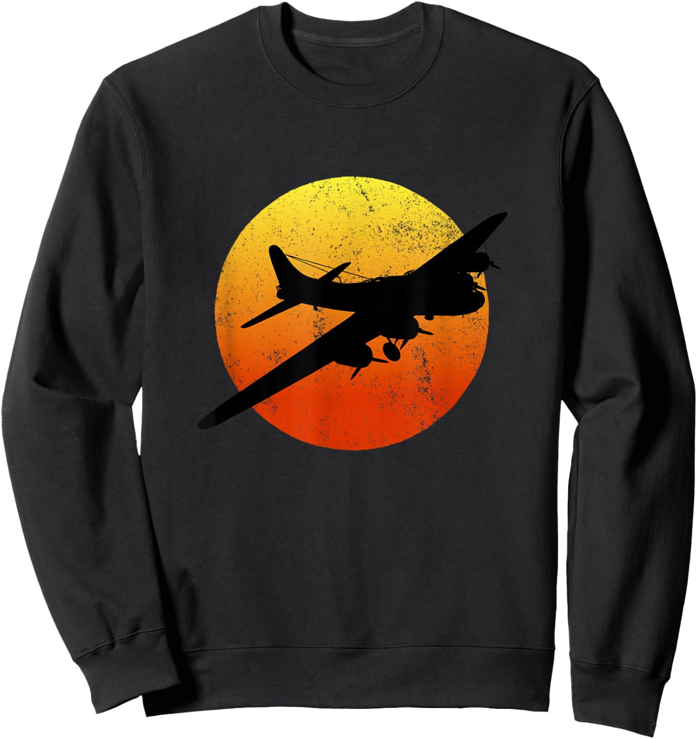 B-17 Flying Fortress Silhouette Sunset WW2 Airplane WWII B17 Sweatshirt - Sweatshirt | Black