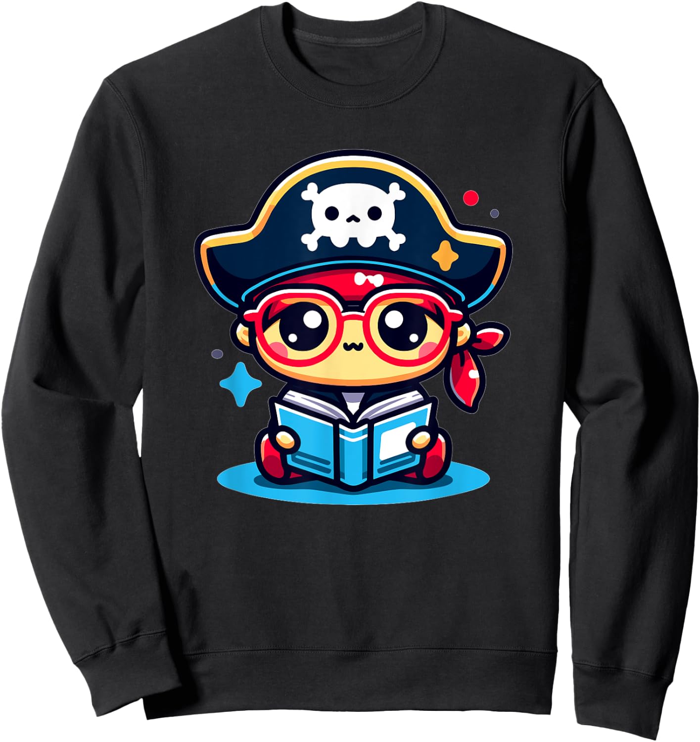 Adorable Book Lover Pirate With Reading Glasses Cute Sweatshirt - Sweatshirt | Black