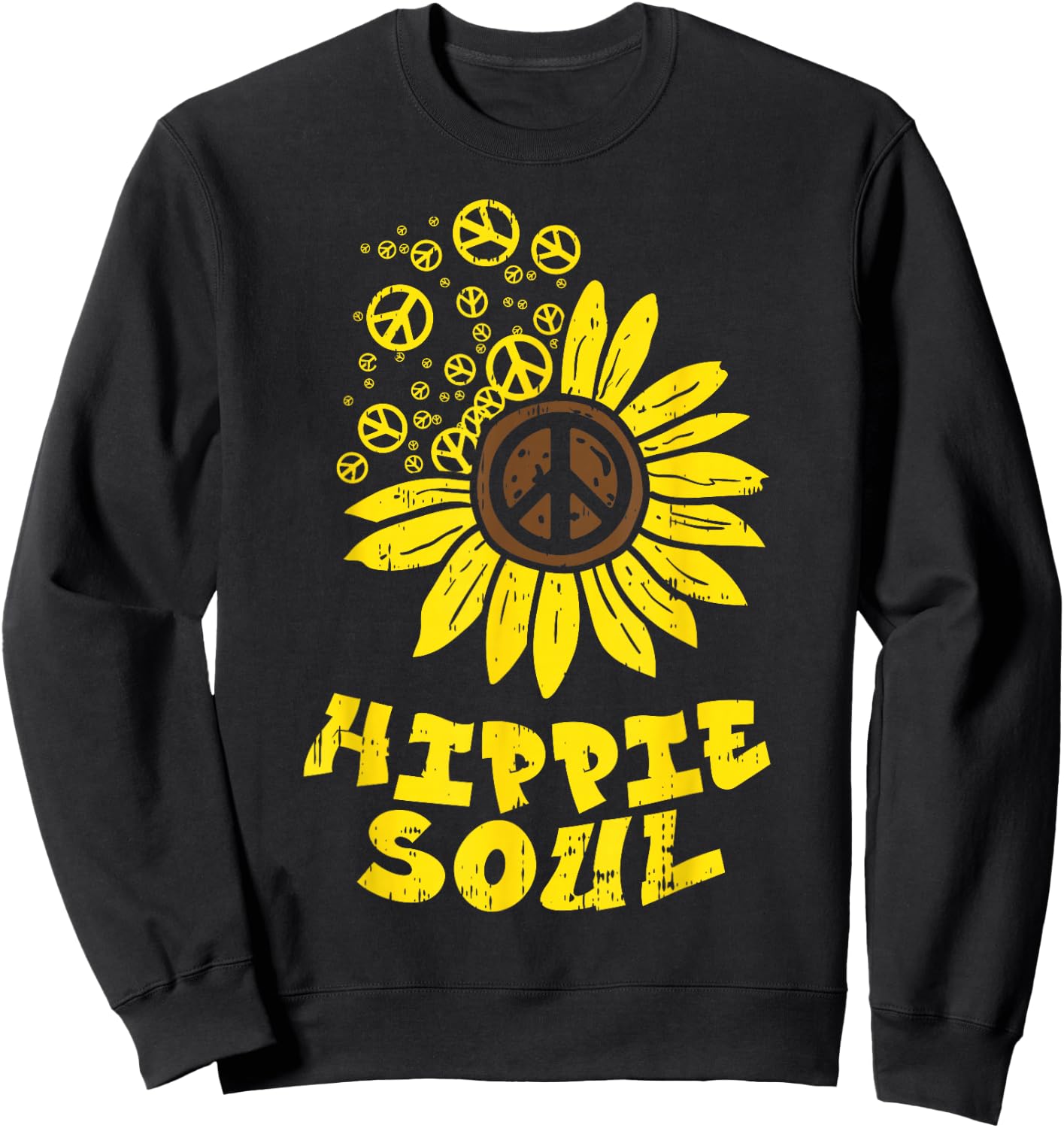 Hippie Soul Sunflower Peace Vintage Retro Floral Hippi Women Sweatshirt - Sweatshirt | Black