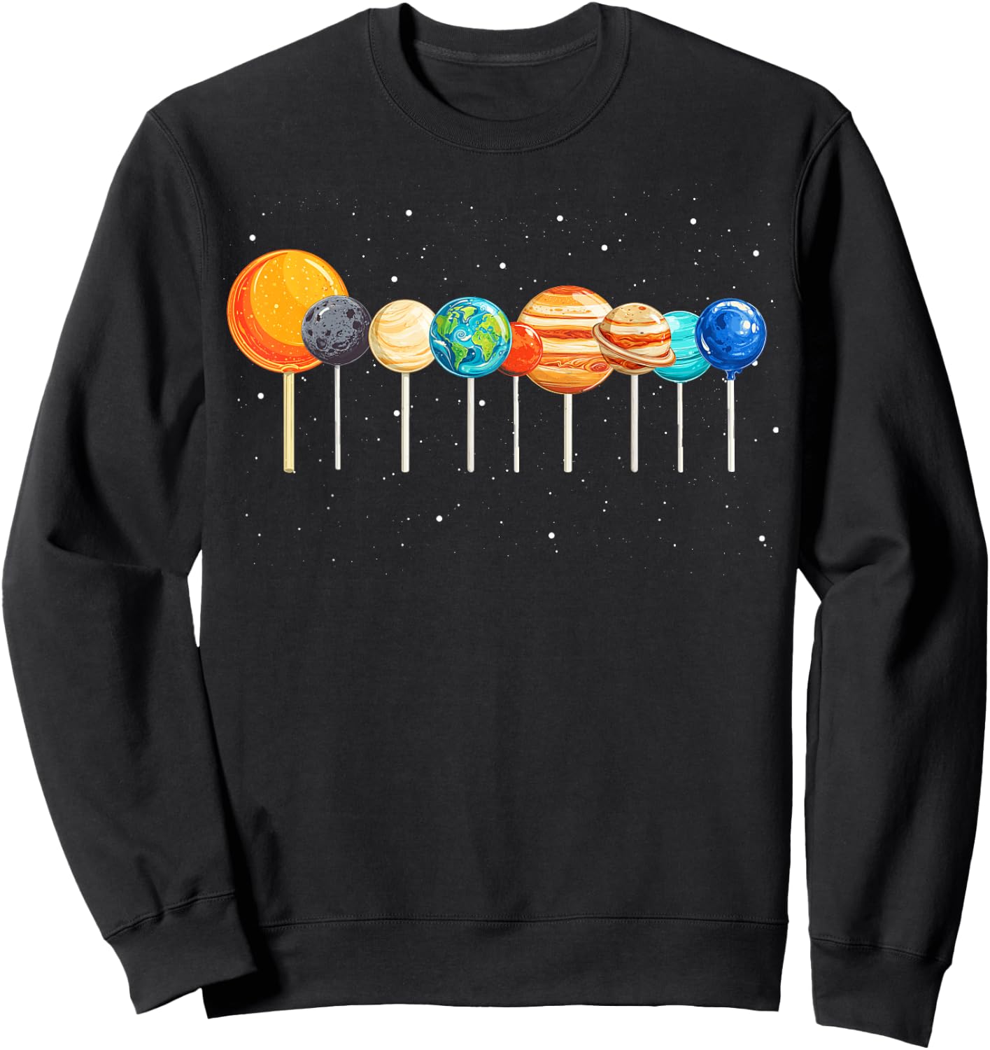 Kids Solar System Space Astronaut Lollipops Planet Boy Girl Sweatshirt - Sweatshirt | Black