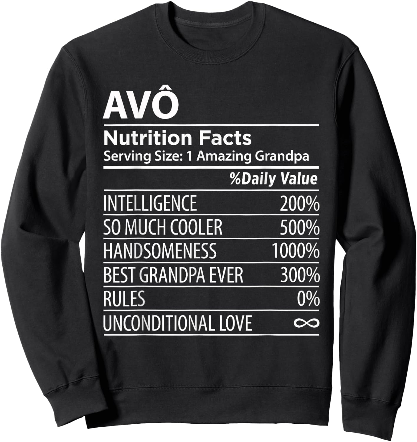 Avo Nutrition Facts | Funny Portuguese Grandpa Sweatshirt - Sweatshirt | Black