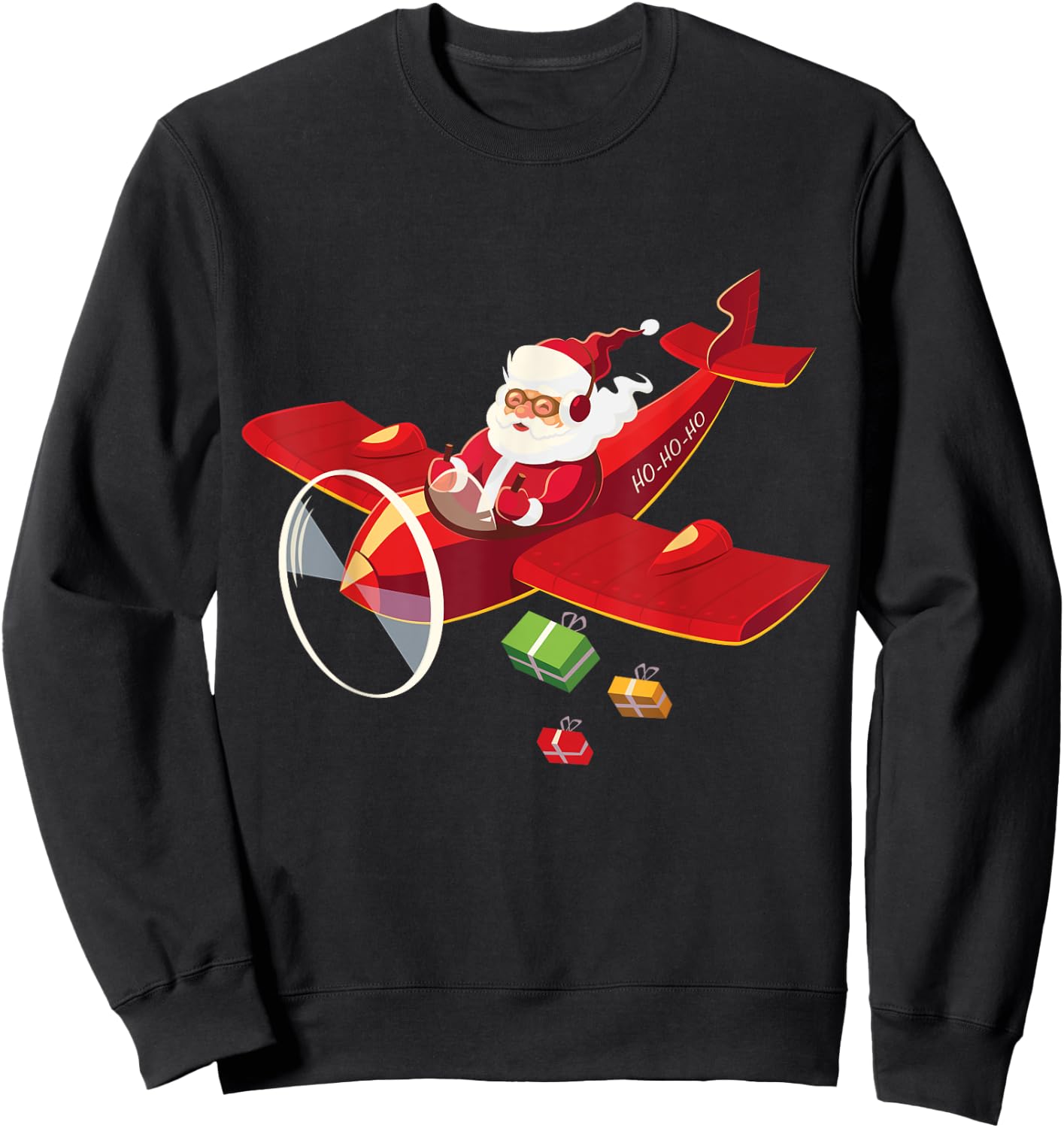 Christmas Santa Claus Pilot Flying Airplane Gift Sweatshirt - Sweatshirt | Black