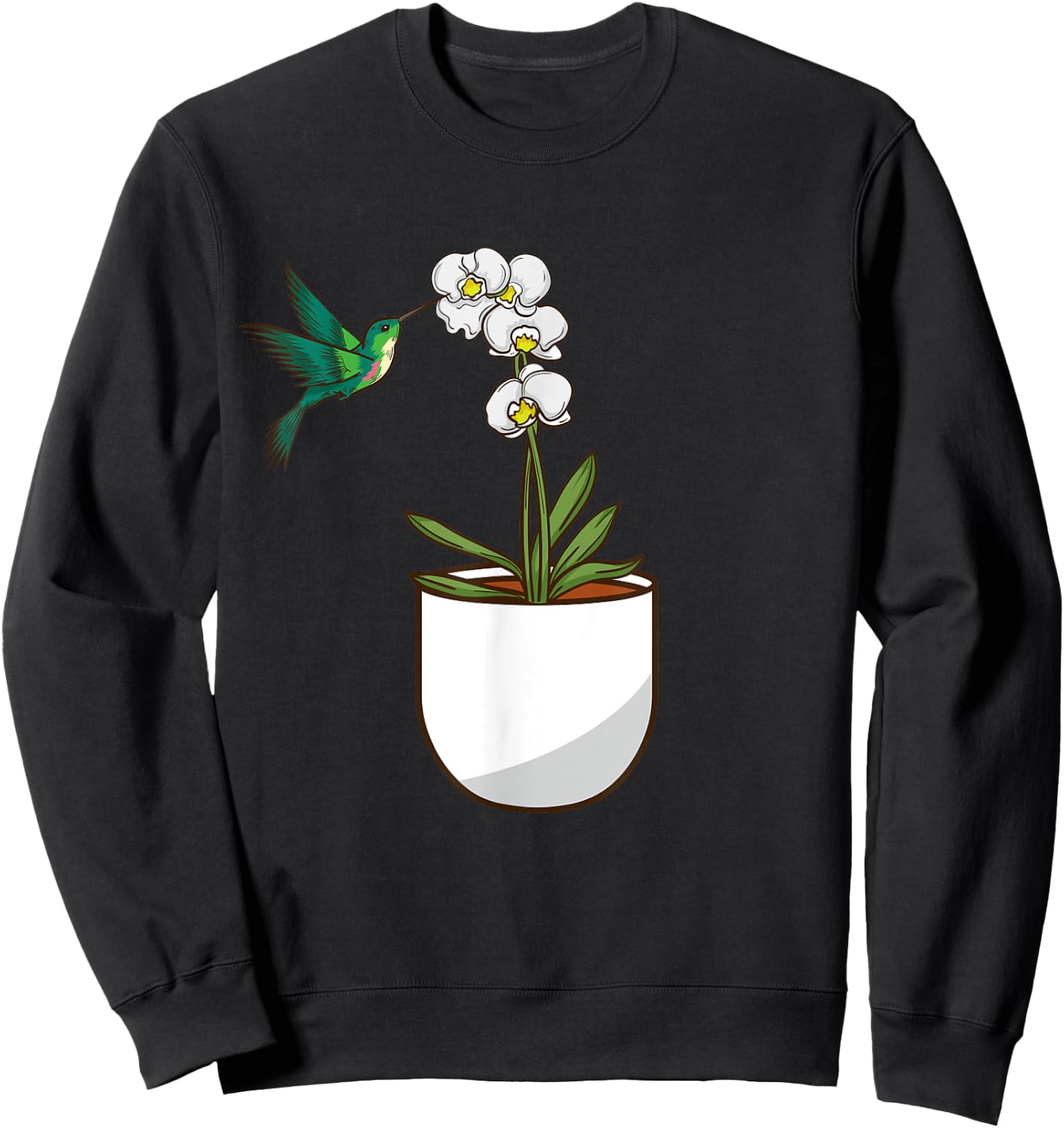 Hummingbird Orchid Flower Lover Women Bird Plants Orchid Sweatshirt - Sweatshirt | Black