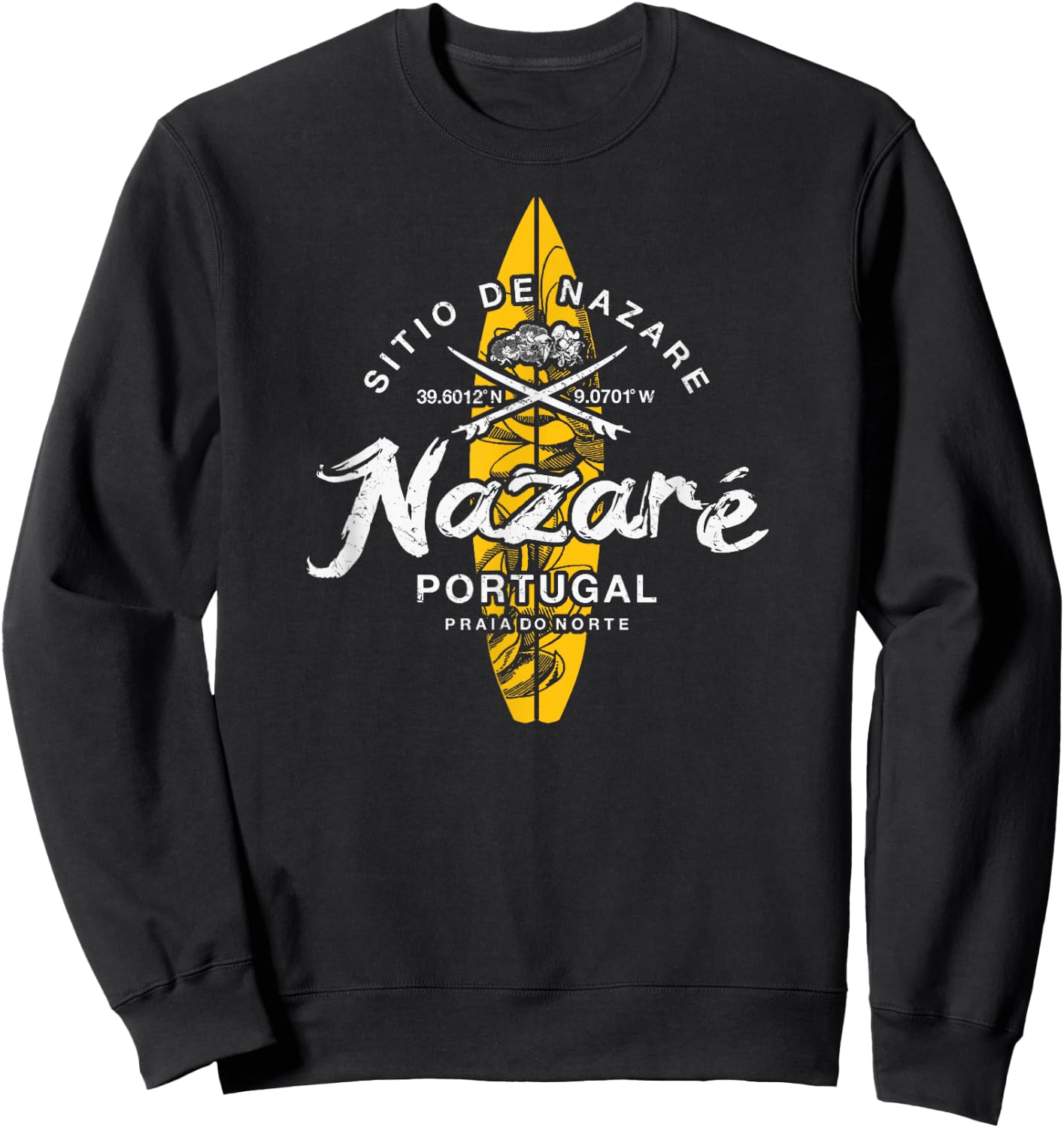 Nazare Portugal Praia do Norte Vintage Surfing Sweatshirt - Sweatshirt | Black