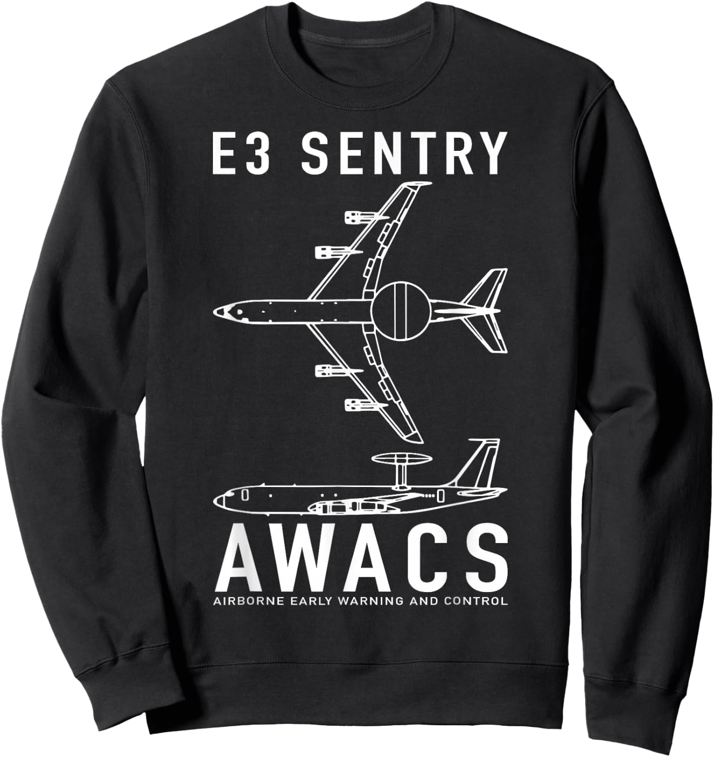 E-3 Sentry AWACS Aircraft Blueprint Schematic Diagrams Sweatshirt - Sweatshirt | Black
