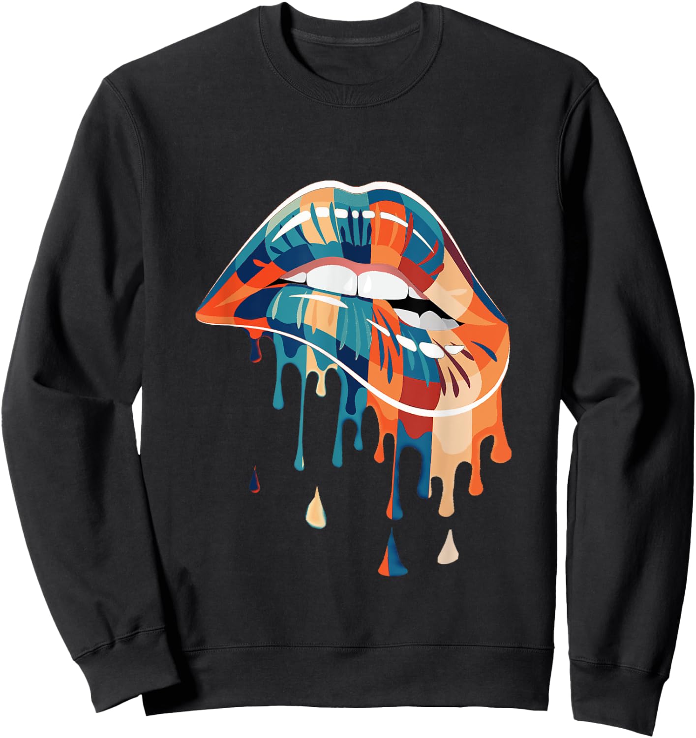 Retro - Biting Melting dripping Lips - Vintage colours Sweatshirt - Sweatshirt | Black
