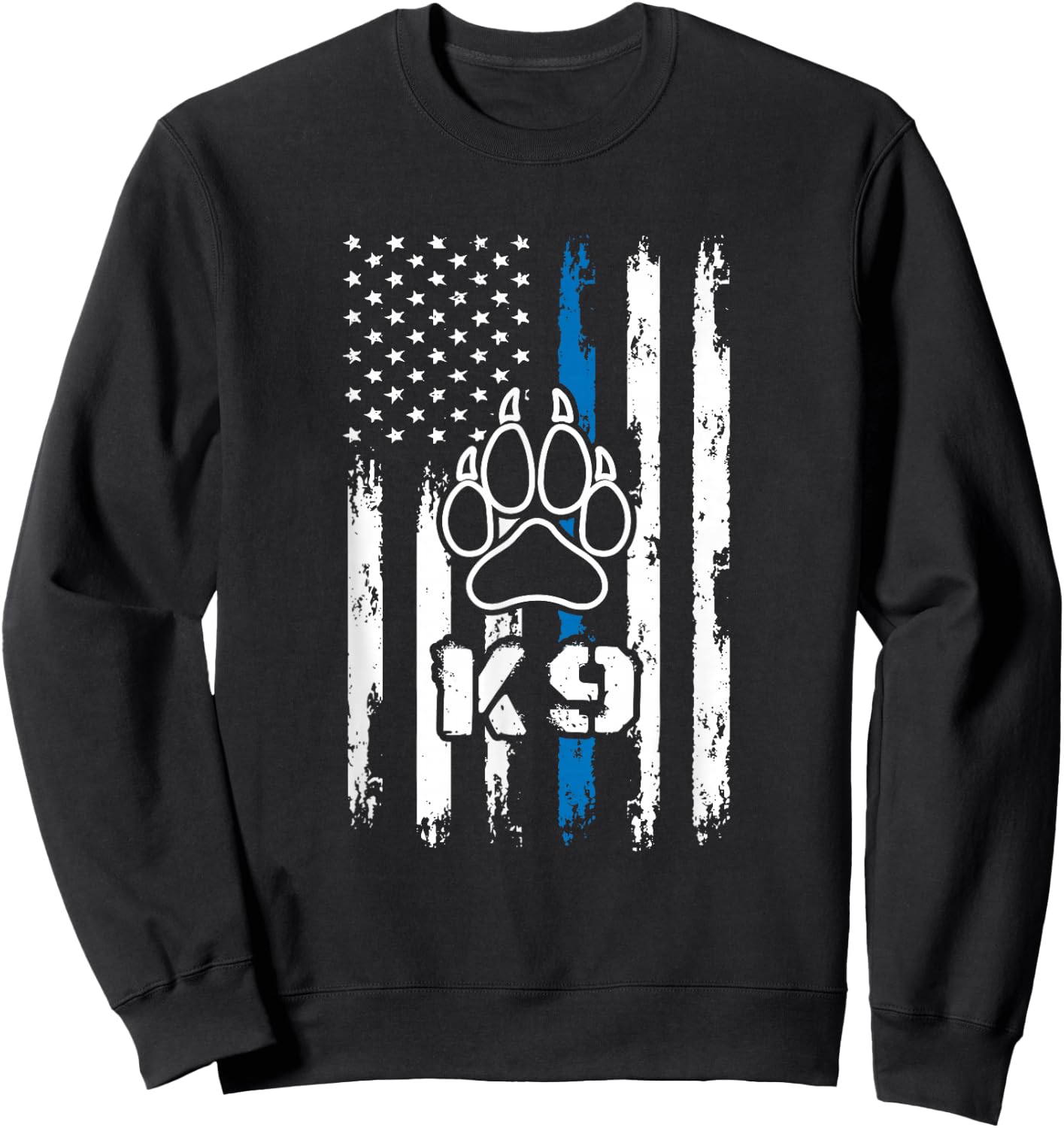 Police Flag with a Dog Paw and K9 Sweatshirt - Sweatshirt | Black