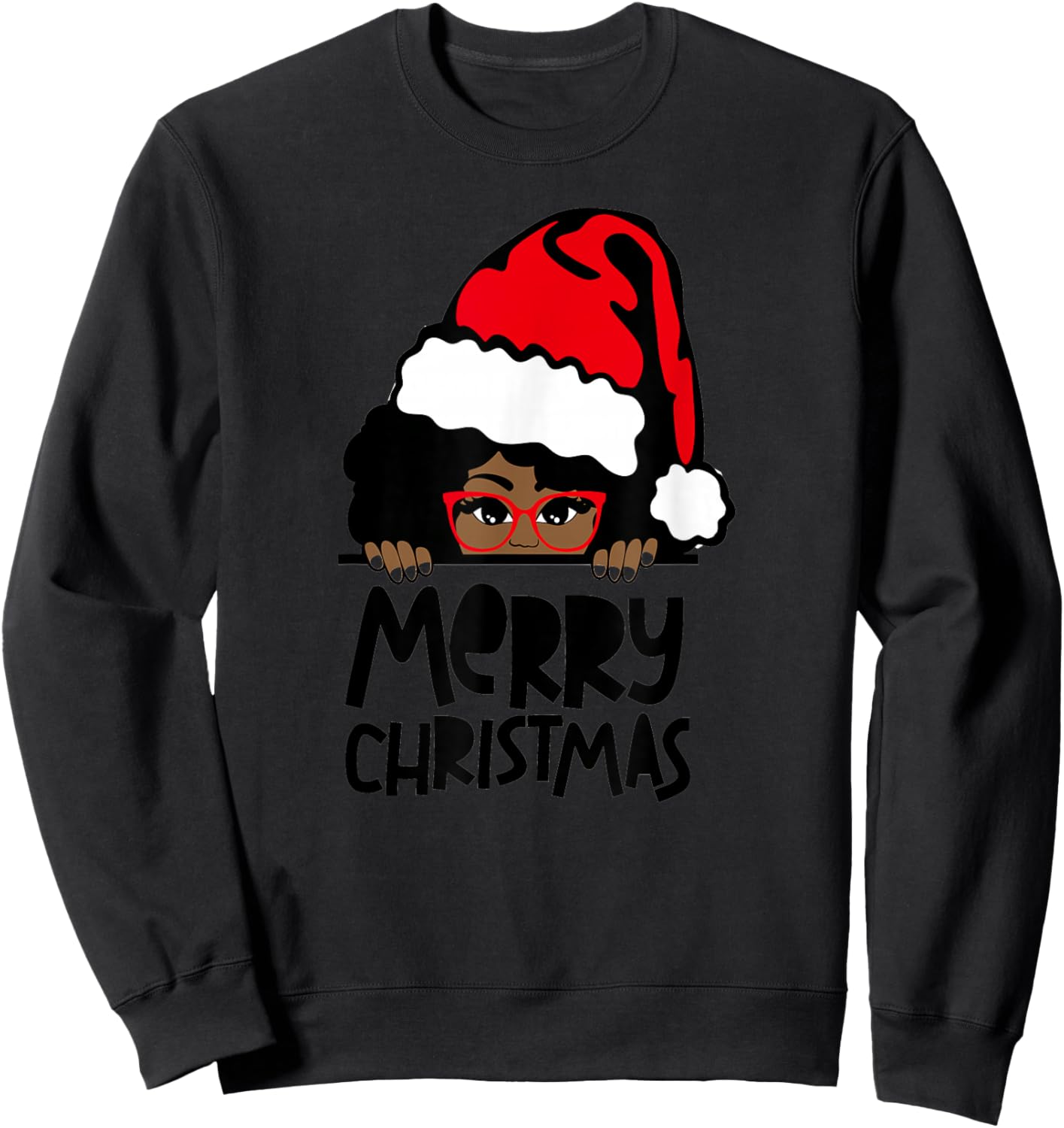 That Melanin Christmas Mrs. Claus Santa Black Peeking Claus Sweatshirt - Sweatshirt | Black