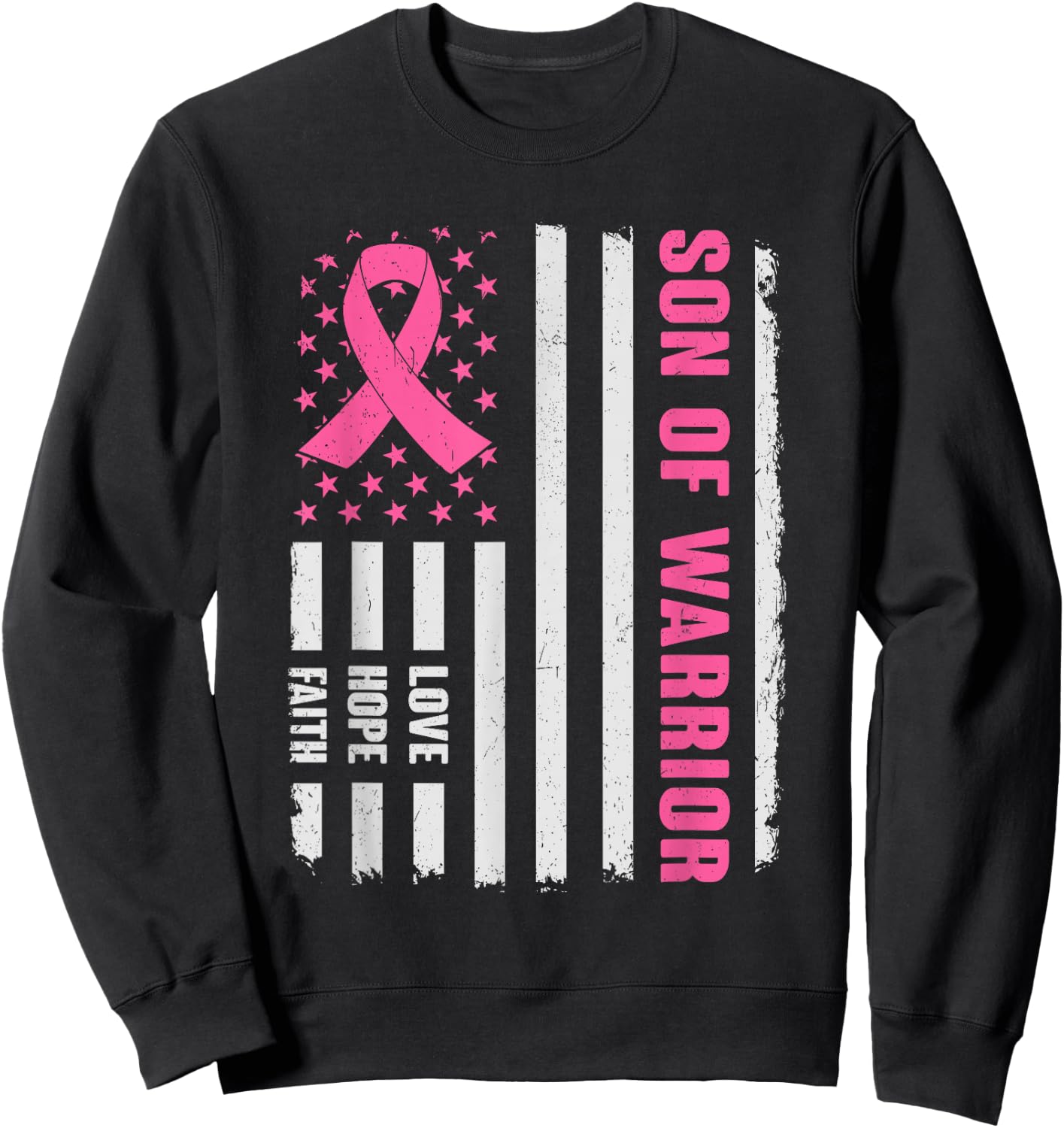 Son Of Warrior American Flag Breast Cancer Awareness Sweatshirt - Sweatshirt | Black