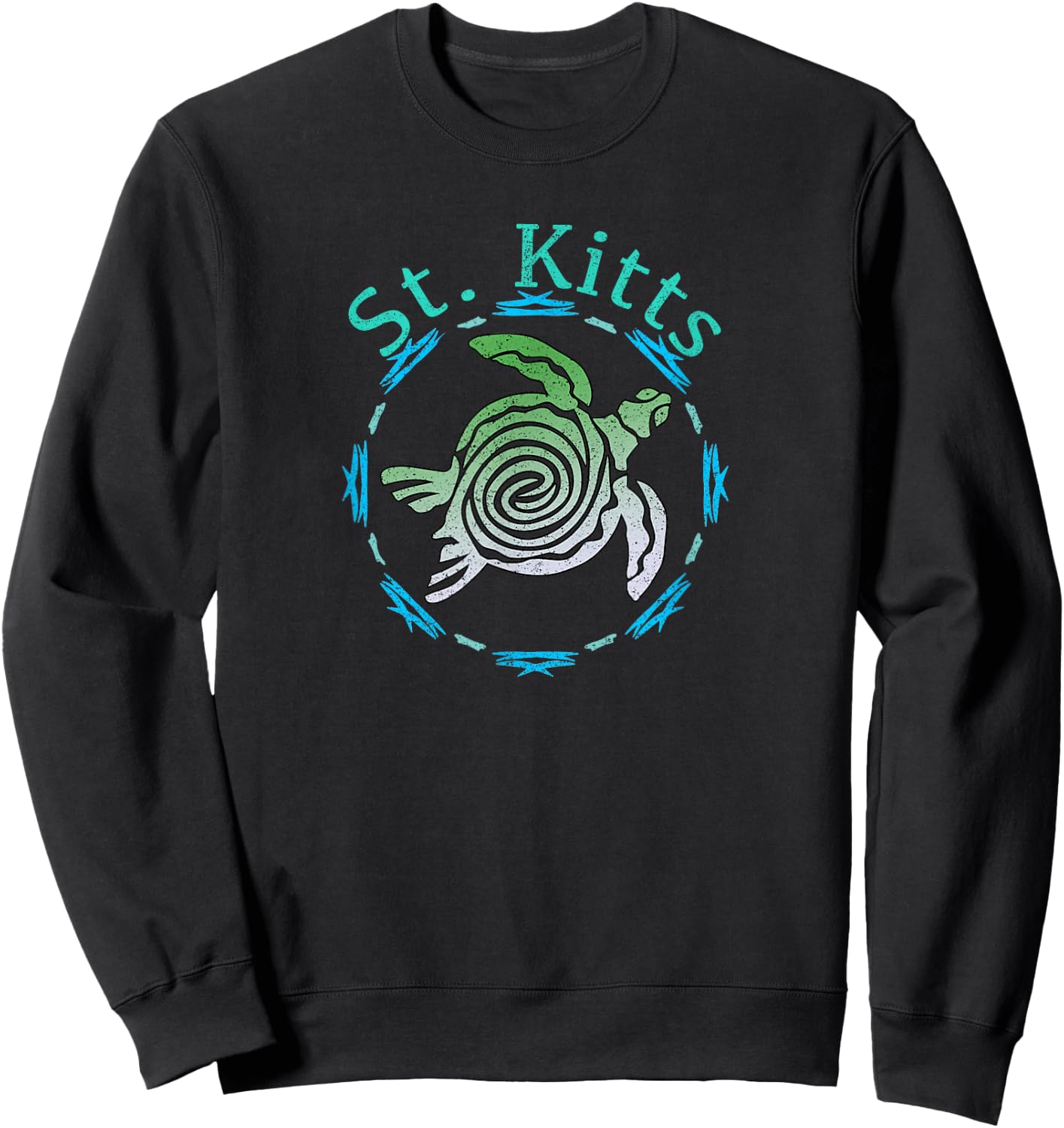 Vintage St. Kitts Travel Shirts And Apparel -Adults Retro Black Small Classic Fit Short Sleeve Sweatshirt - Sweatshirt | Black