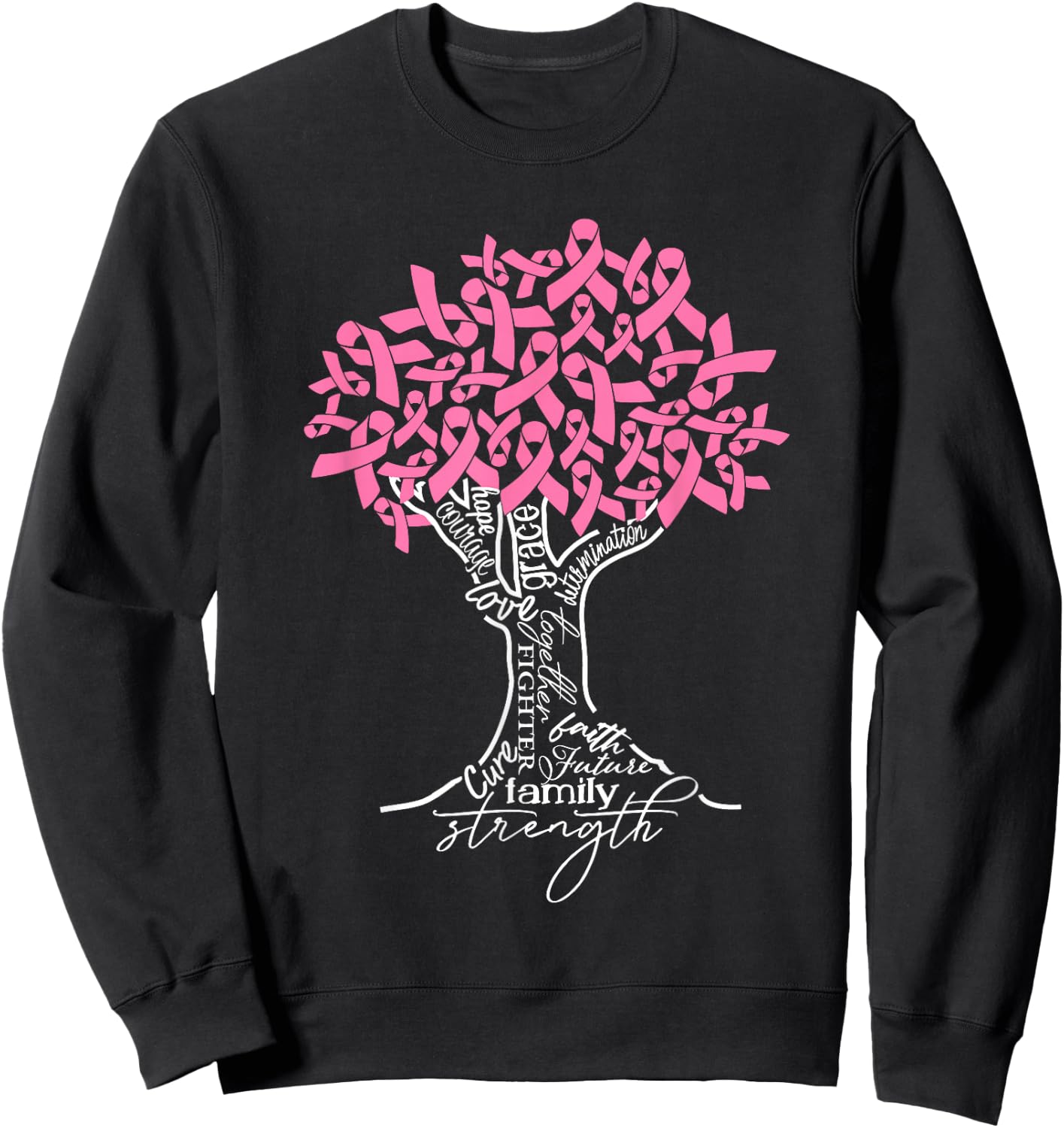 In October We Wear Pink Tree Ribbon Breast Cancer Awareness Sweatshirt - Sweatshirt | Black