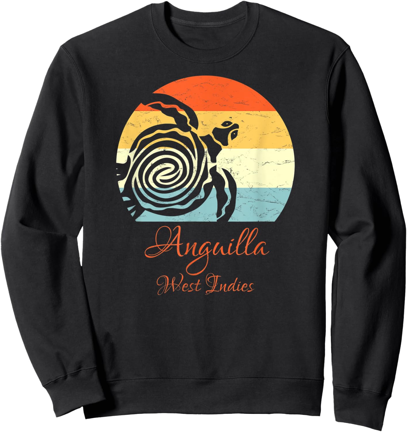 Anguilla, West Indies Vintage Retro Sea Turtle Vacation Sweatshirt - Sweatshirt | Black