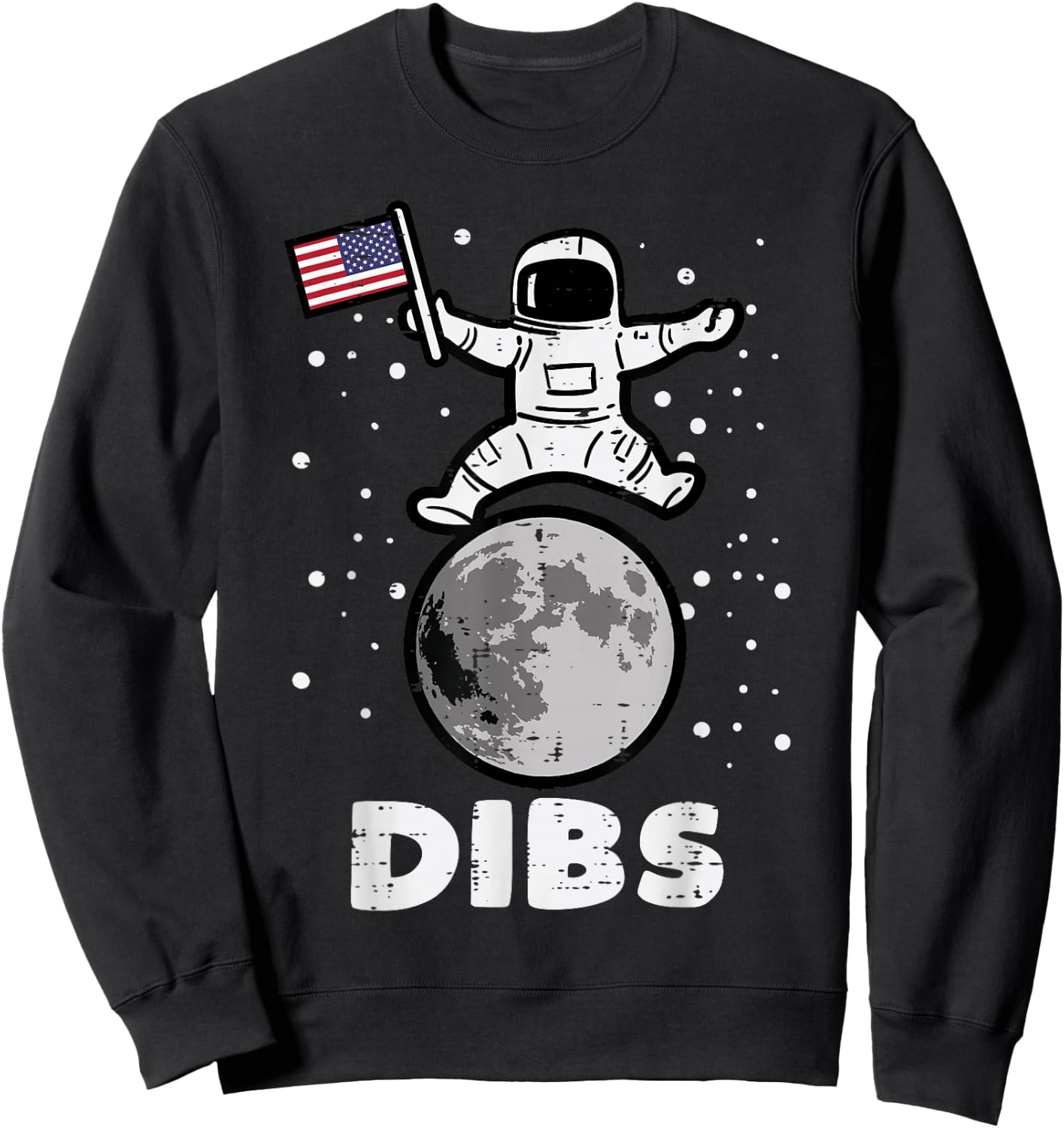 4th July Astronaut Dibs Moon US Flag America Men Women Kids Sweatshirt - Sweatshirt | Black