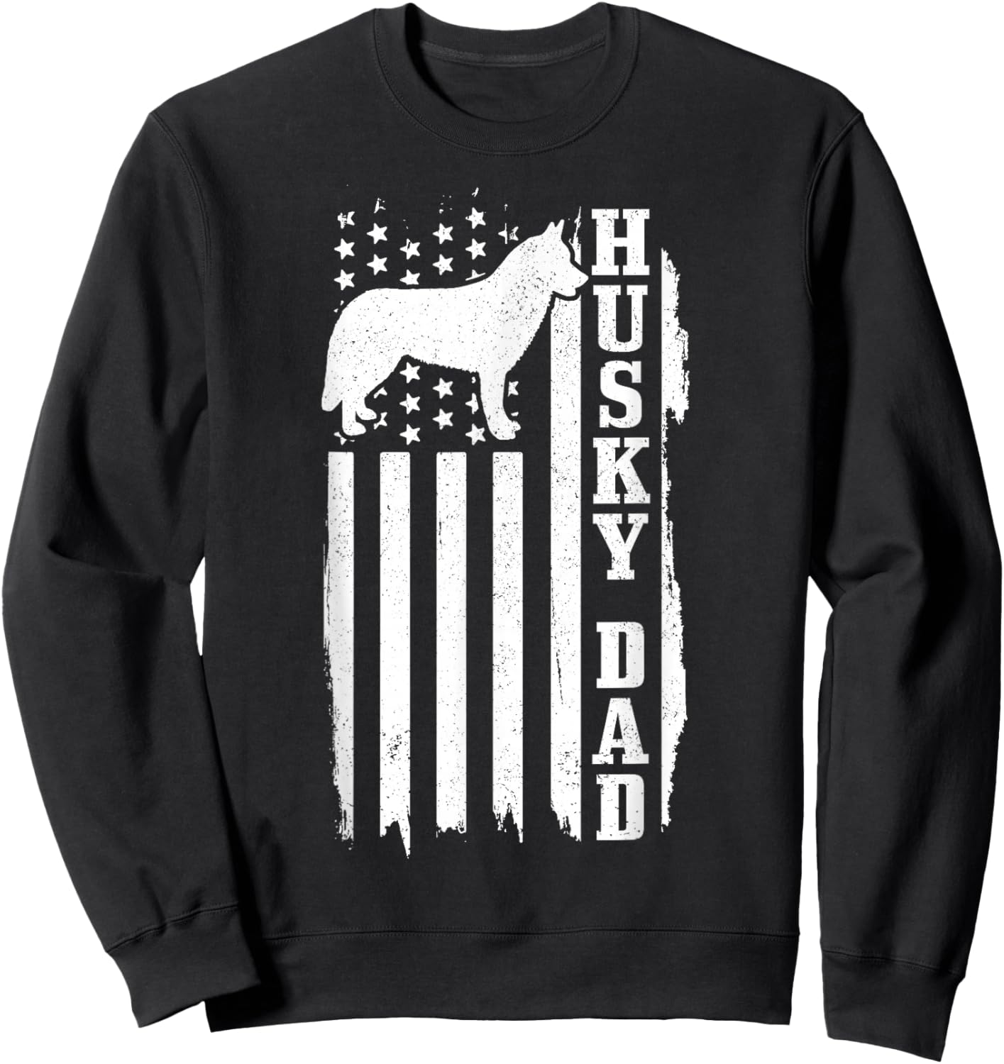 Husky Dad Vintage American Flag Patriotic Dog Sweatshirt - Sweatshirt | Black