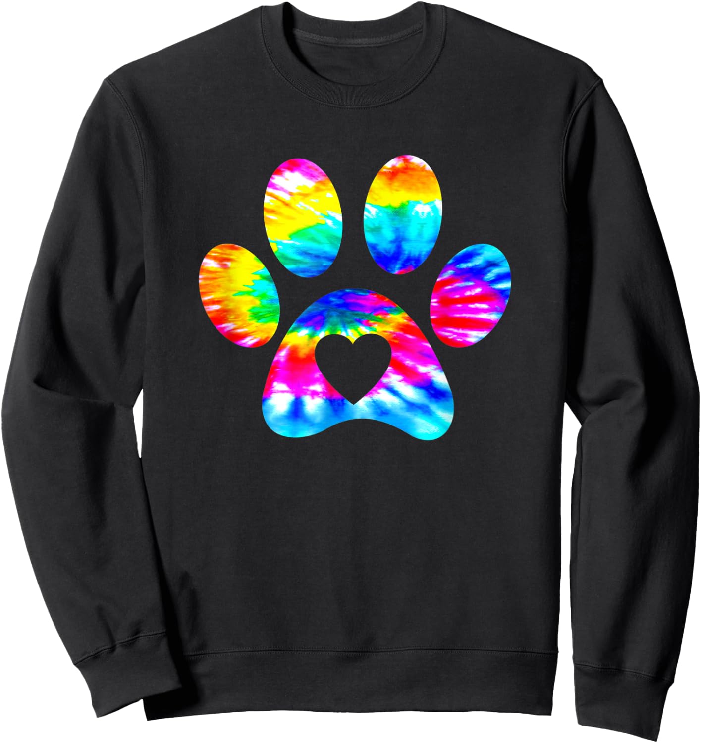 Dog Paw Heart Print Tie Dye for Dog Mom or Cat Mom Sweatshirt - Sweatshirt | Black