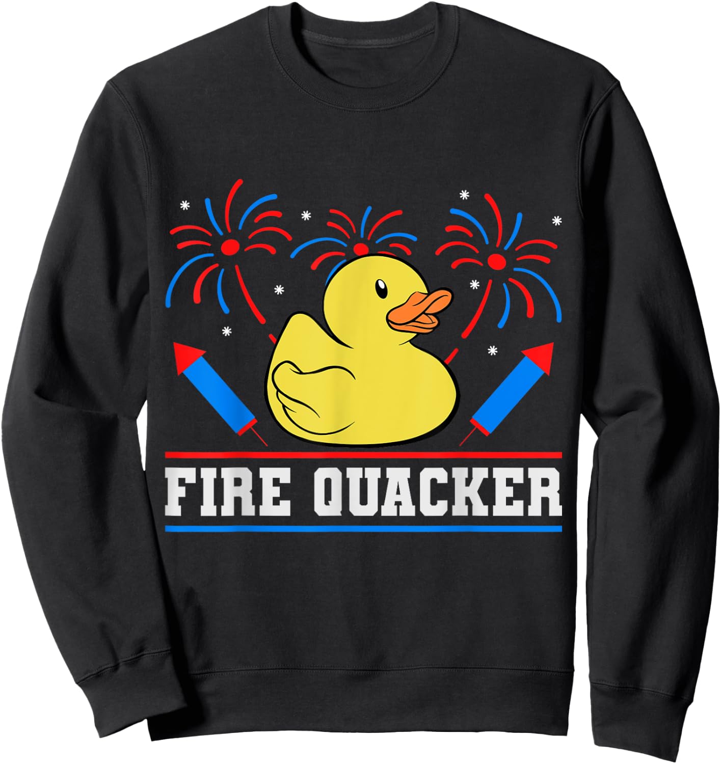 Fire Quacker Rubber Duck 4th Of July Firework Sweatshirt - Sweatshirt | Black