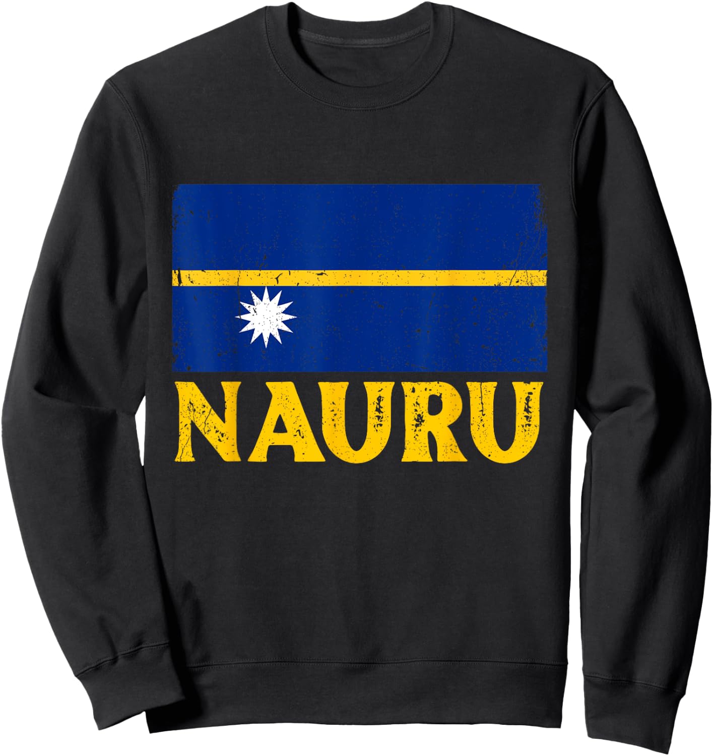 Distressed Retro Nauru Flag Men Women Kids Patriotic Sweatshirt - Sweatshirt | Black