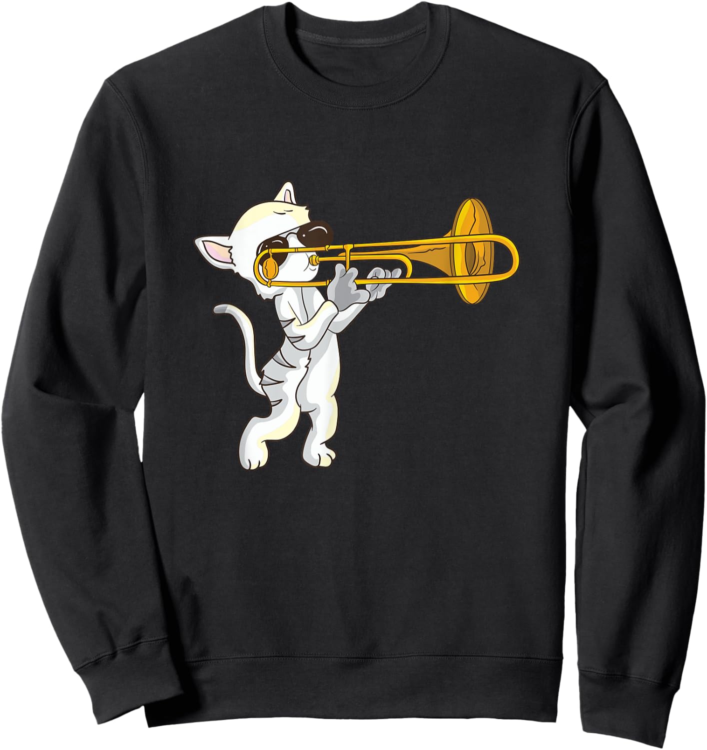 Cat Playing The Trombone Musical Instrument Domestic Cat Sweatshirt - Sweatshirt | Black