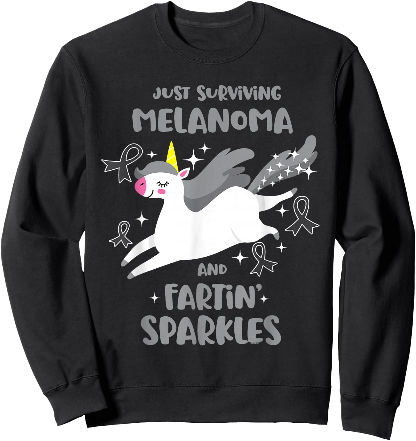 Melanoma Survivor Quote Farting Unicorn Cancer Awareness Sweatshirt - Sweatshirt | Black