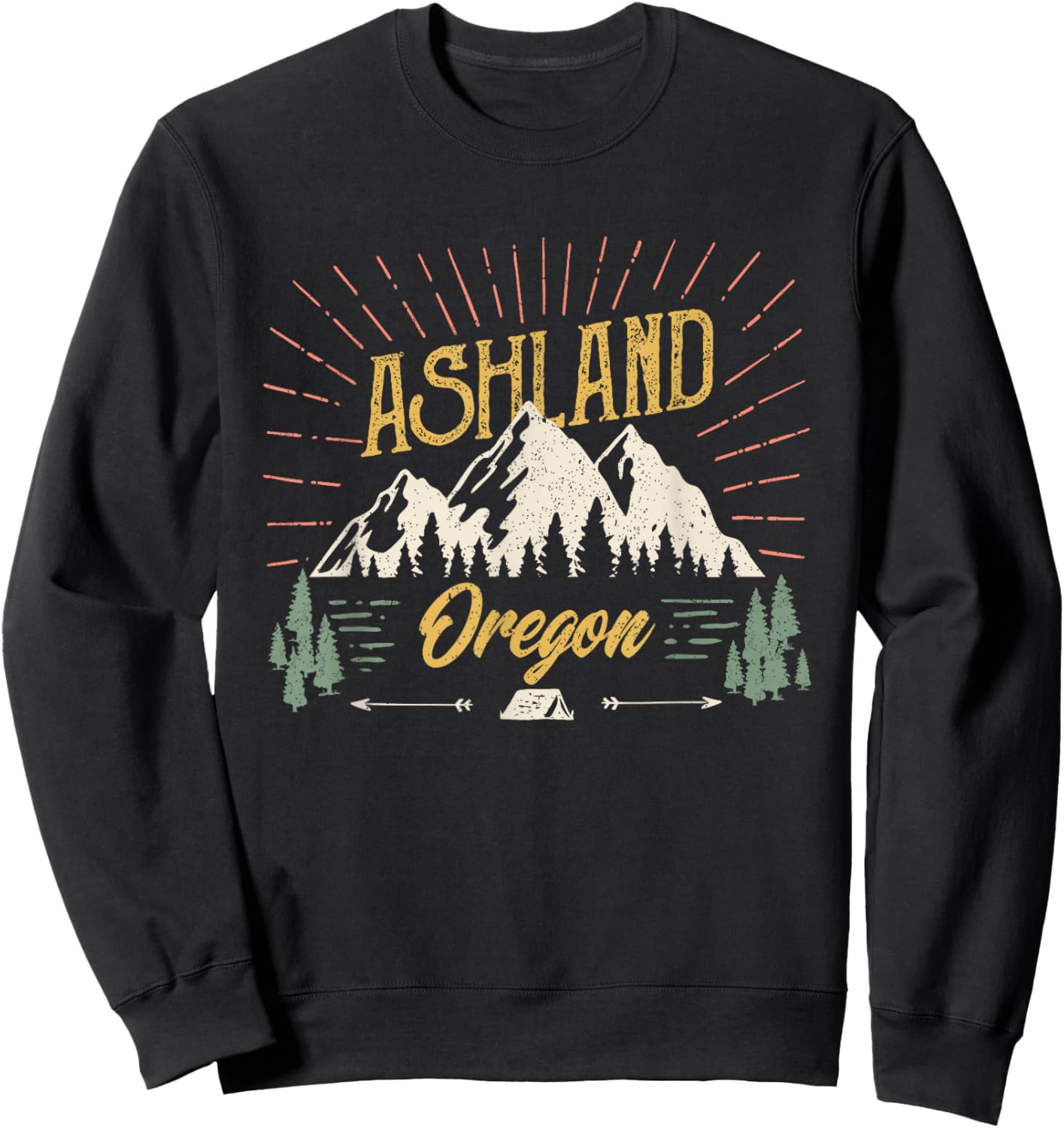 Vintage Ashland Oregon Mountain Outdoors Hiking Sweatshirt - Sweatshirt | Black