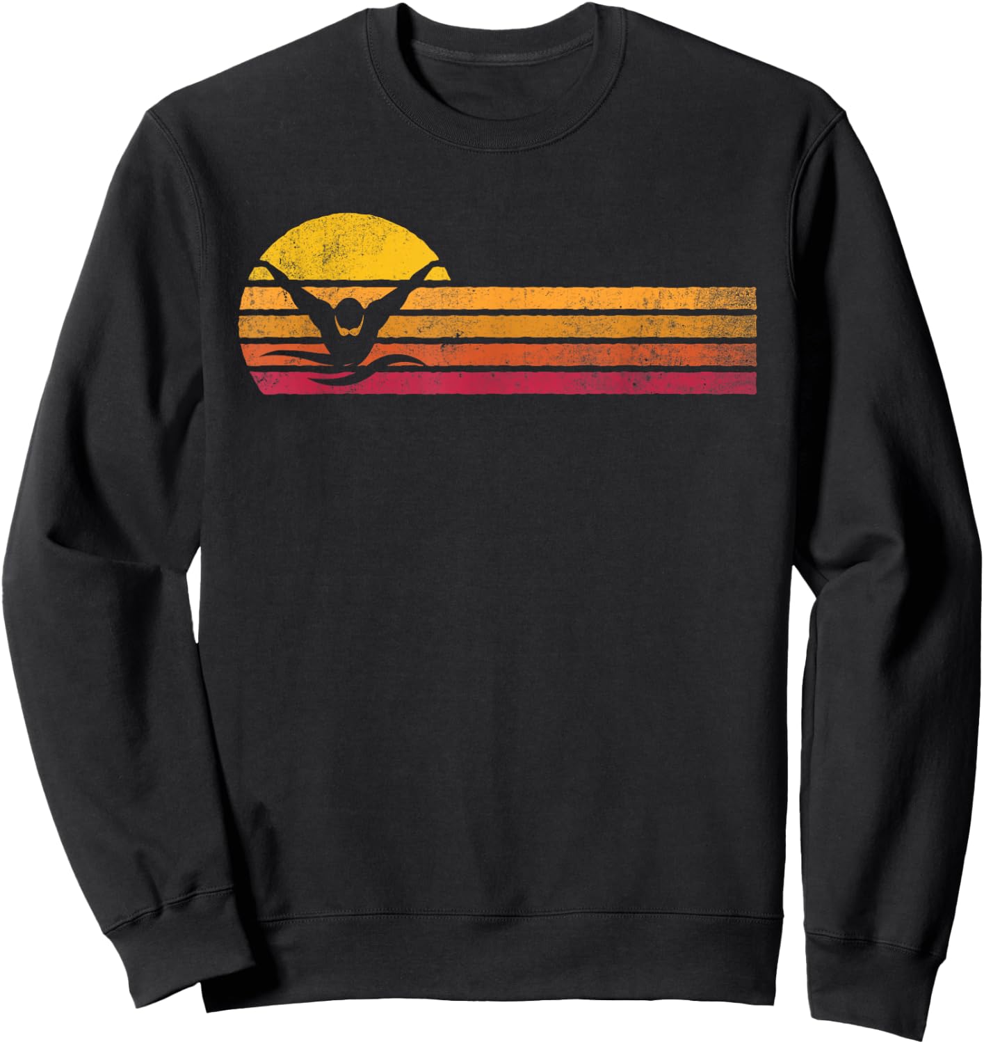 Vintage Style Swimming Silhouette Retro Swimmer 90s Gift Sweatshirt - Sweatshirt | Black
