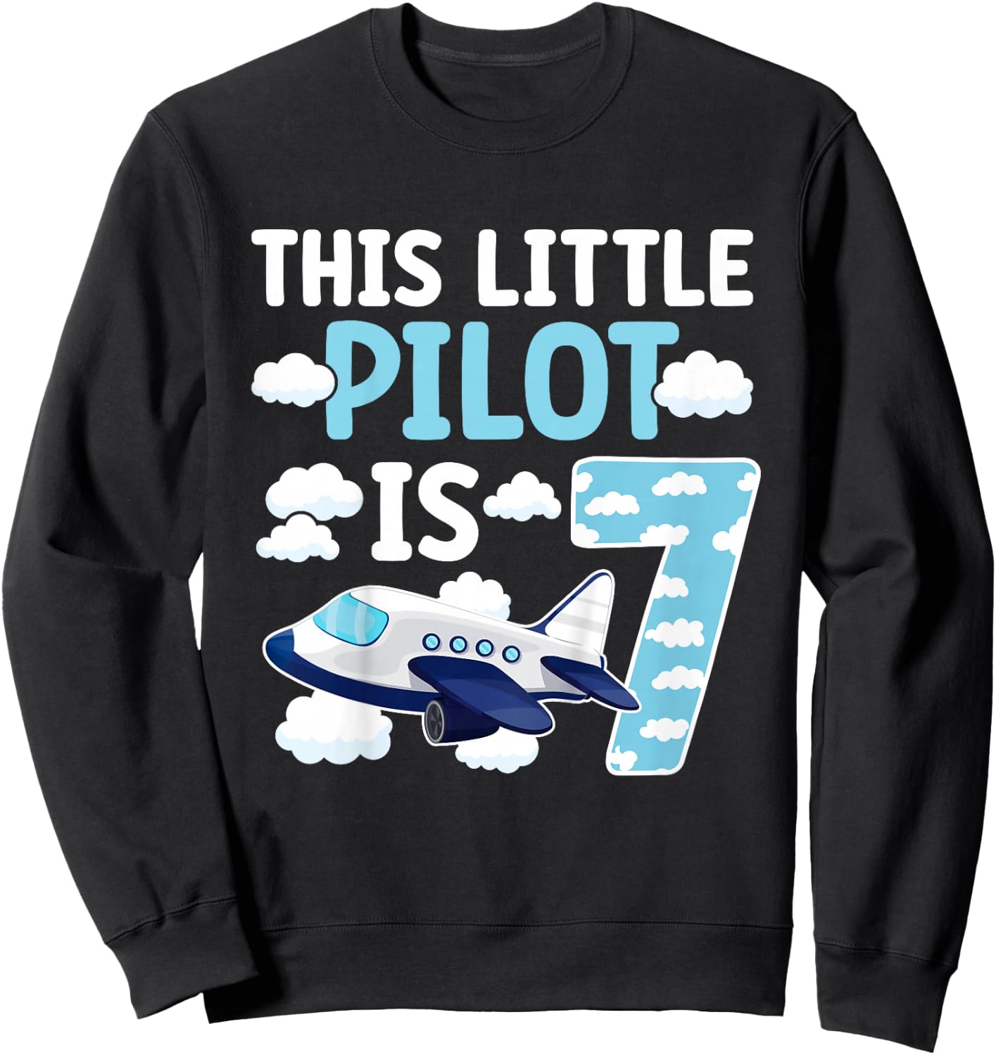 7th Airplane Birthday Party Seven Year Old Pilot Birthday Sweatshirt - Sweatshirt | Black
