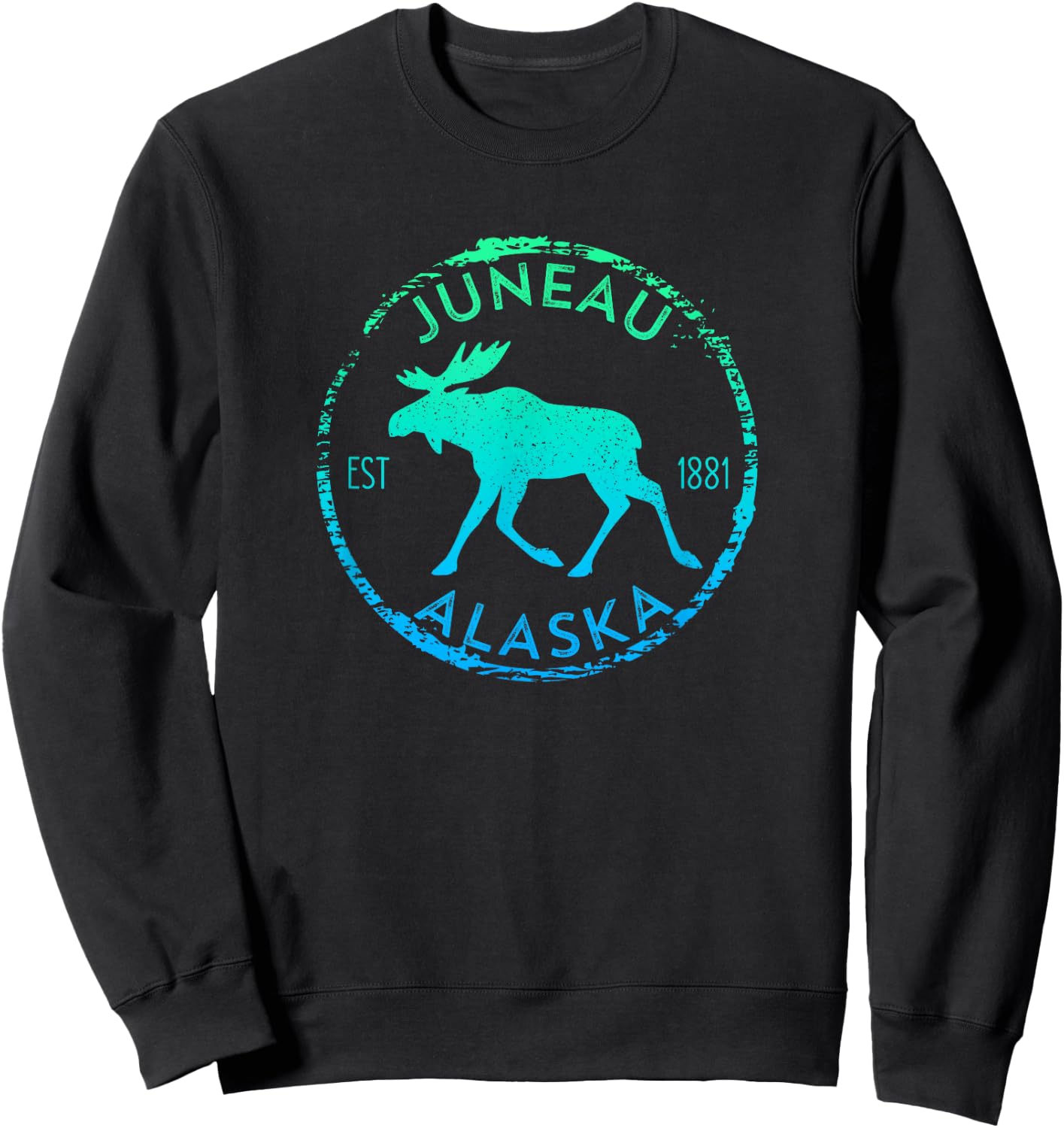 Juneau Alaska Moose Gradient Distressed Souvenir Sweatshirt - Sweatshirt | Black