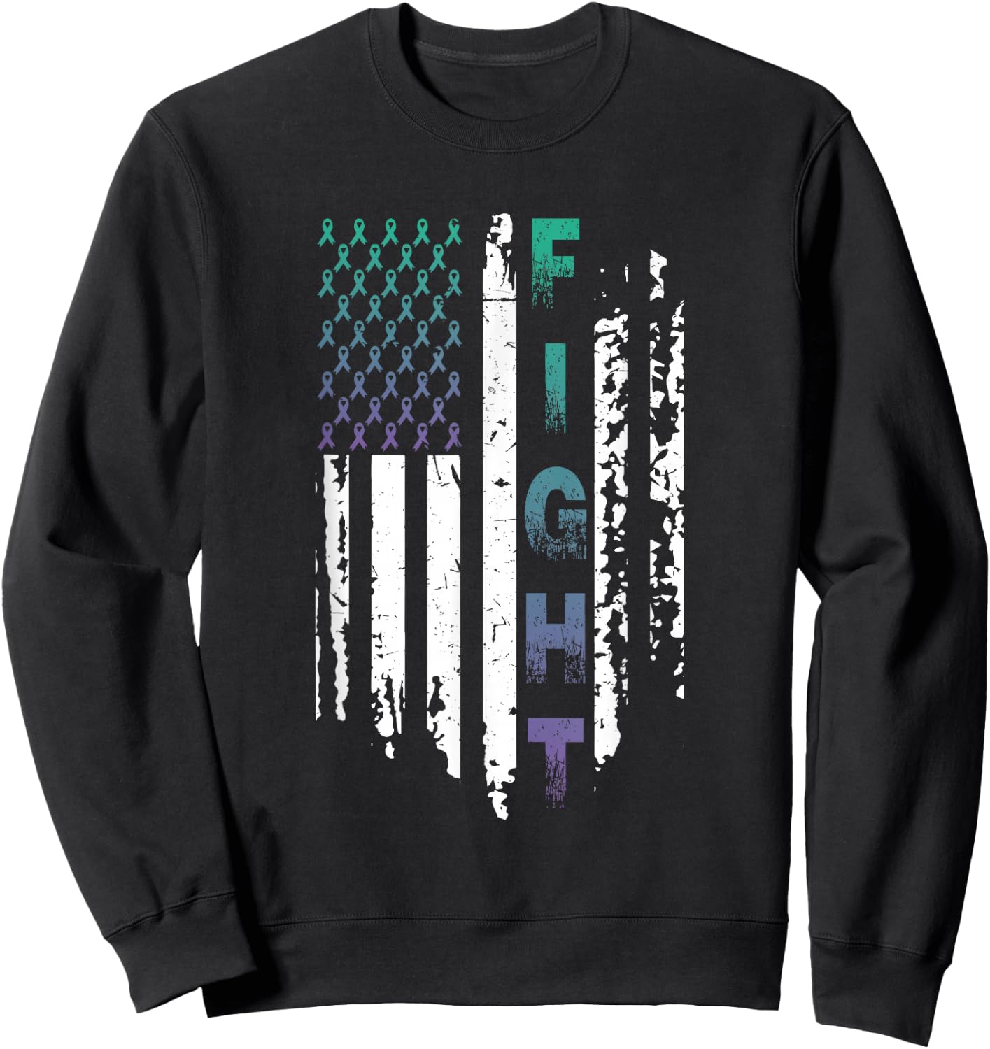 Fight Cancer USA Flag T Shirt Anal Cancer Awareness Shirt Women Men Sweatshirt - Sweatshirt | Black