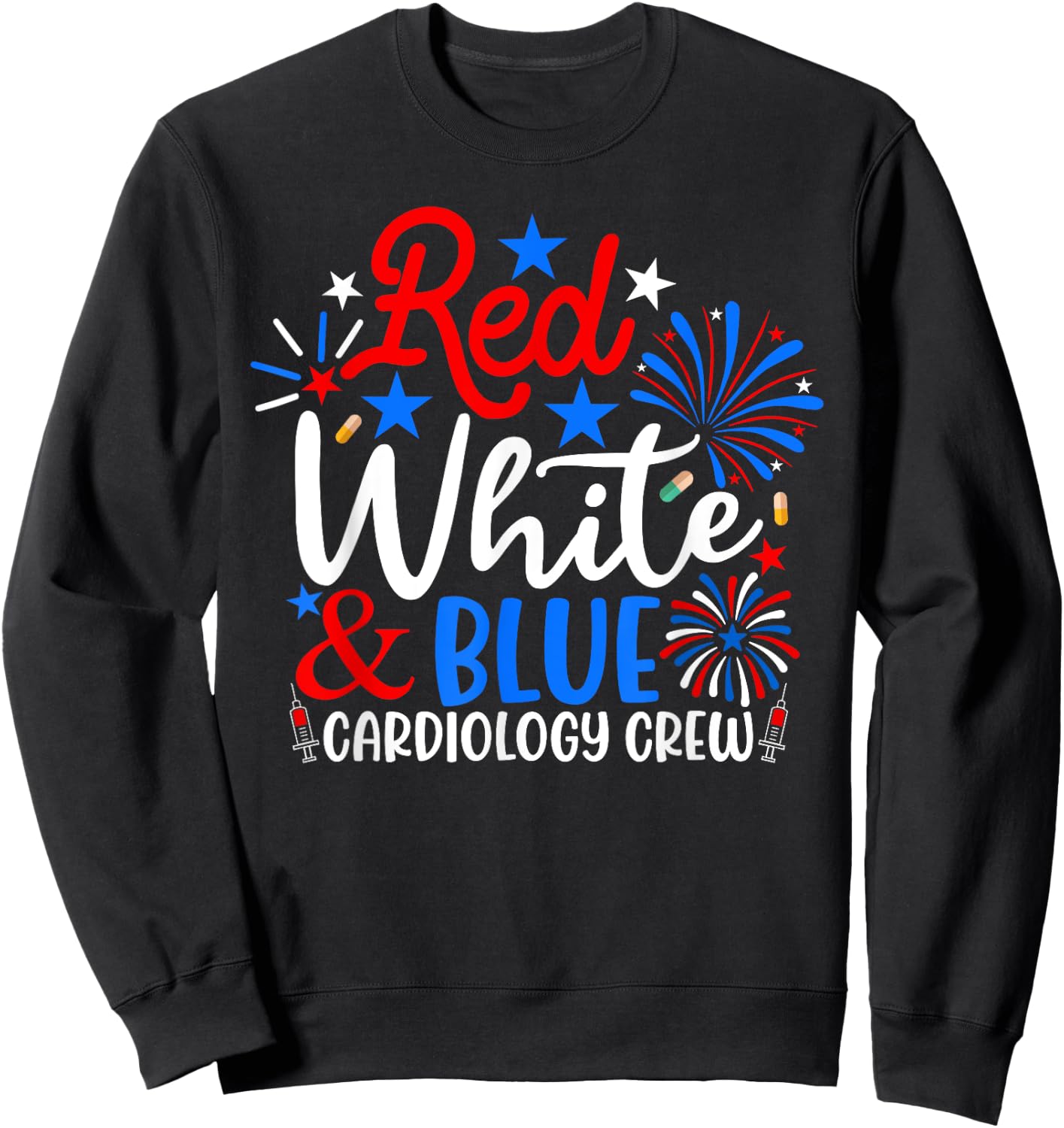 Red White And Blue Cardiology Crew Funny 4th Of July Nurse Sweatshirt - Sweatshirt | Black